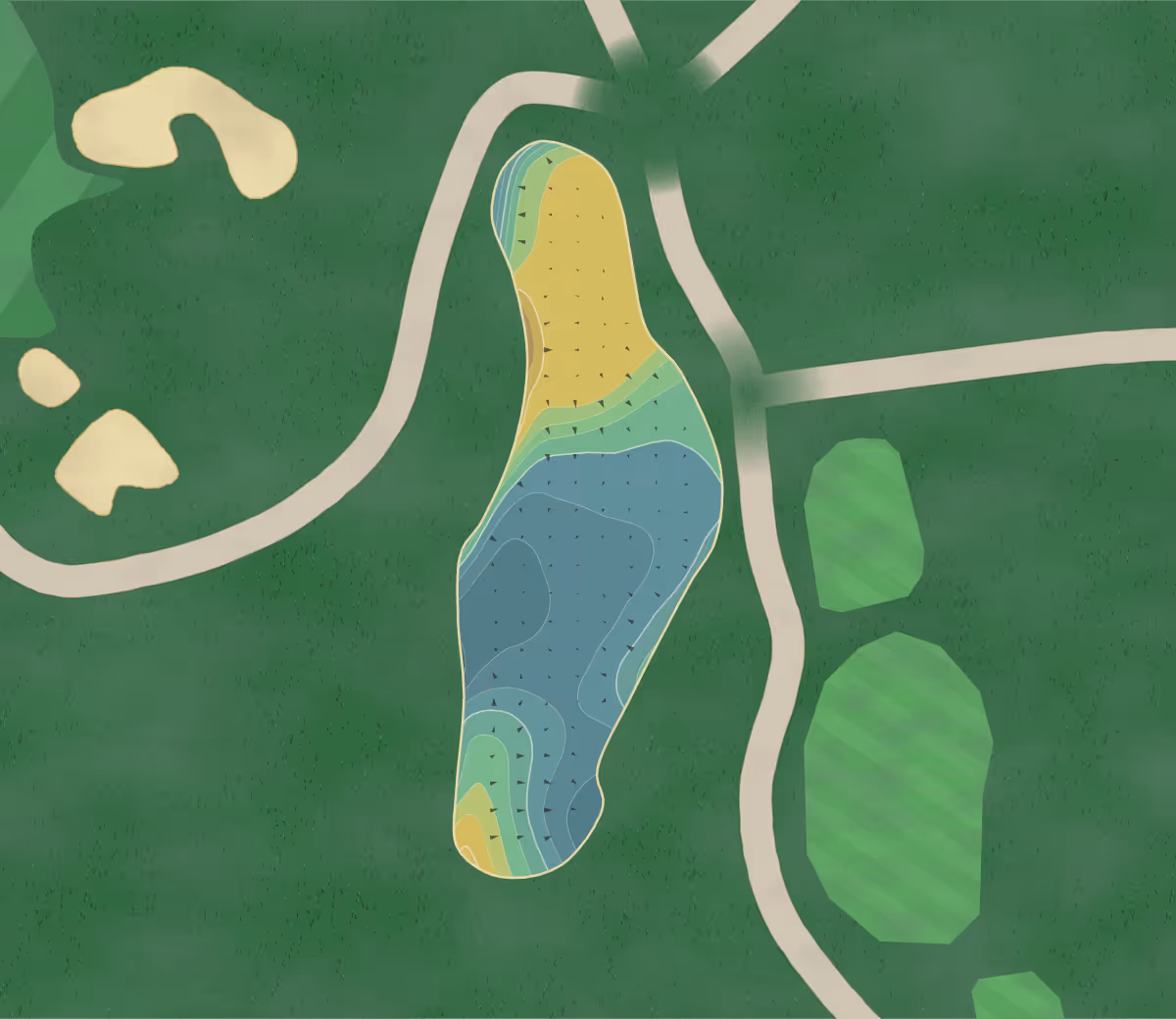 Green contour map of Glenview Park in Glenview, Illinois — 214 elevation contours at a 3-inch interval with fall-line arrows, traced from 1-meter lidar
