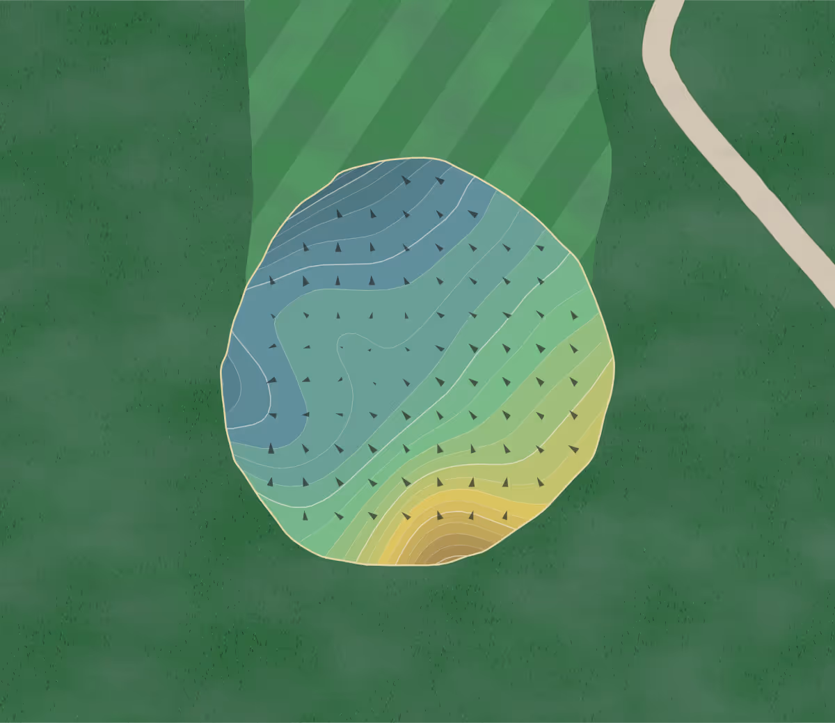 Green contour map of Glynns Creek in Long Grove, Iowa — 241 elevation contours at a 3-inch interval with fall-line arrows, traced from 1-meter lidar