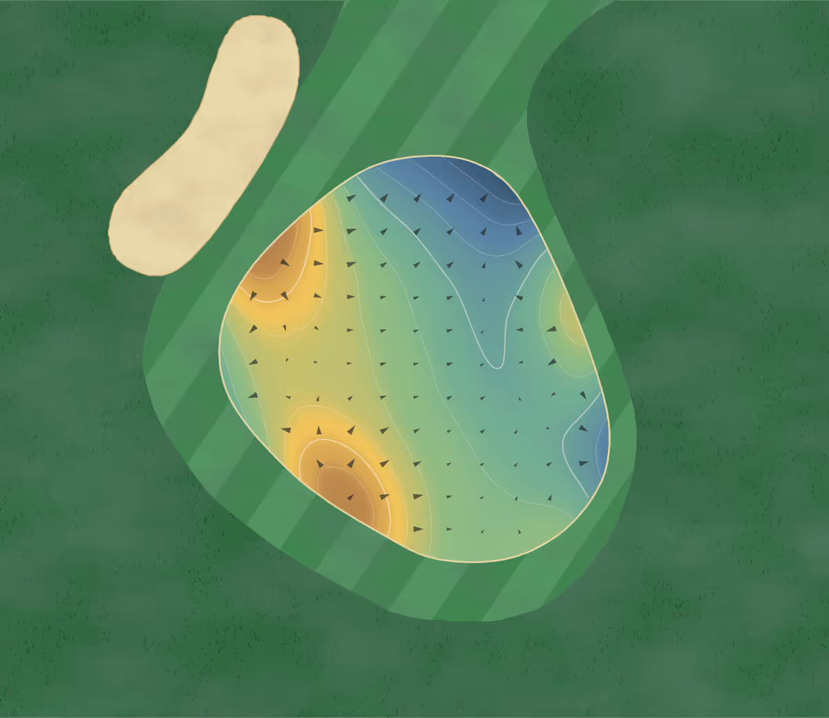 Green contour map of Gof Mohr in East Moline, Illinois: 205 elevation contours at a 3-inch interval with fall-line arrows, traced from 1-meter lidar