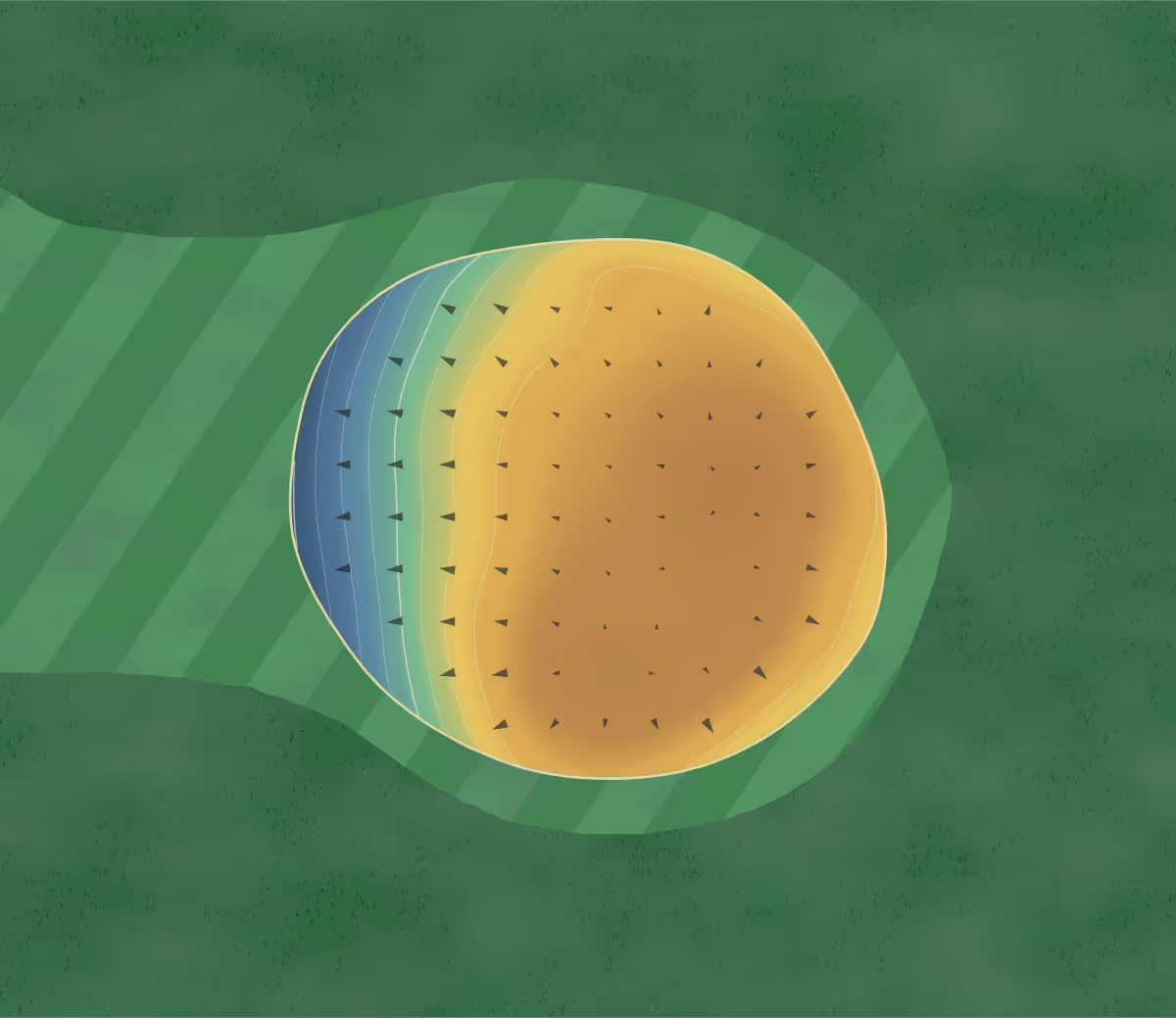 Green contour map of Gold Hills in Redding, California: 200 elevation contours at a 3-inch interval with fall-line arrows, traced from 1-meter lidar