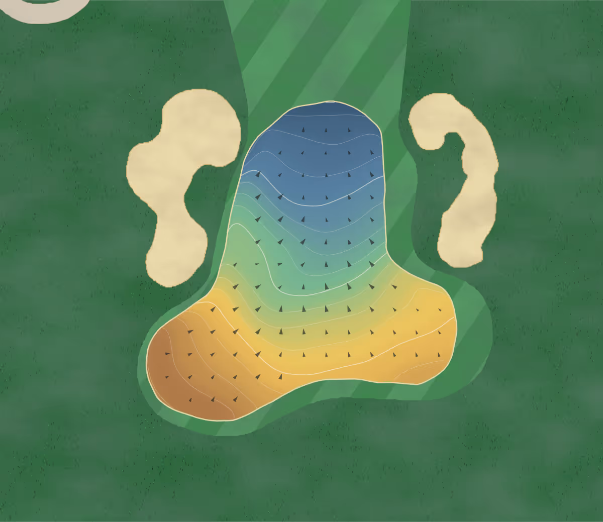 Green contour map of Golden Horseshoe GC in Williamsburg, Virginia: 182 elevation contours at a 3-inch interval with fall-line arrows, traced from 1-meter lidar