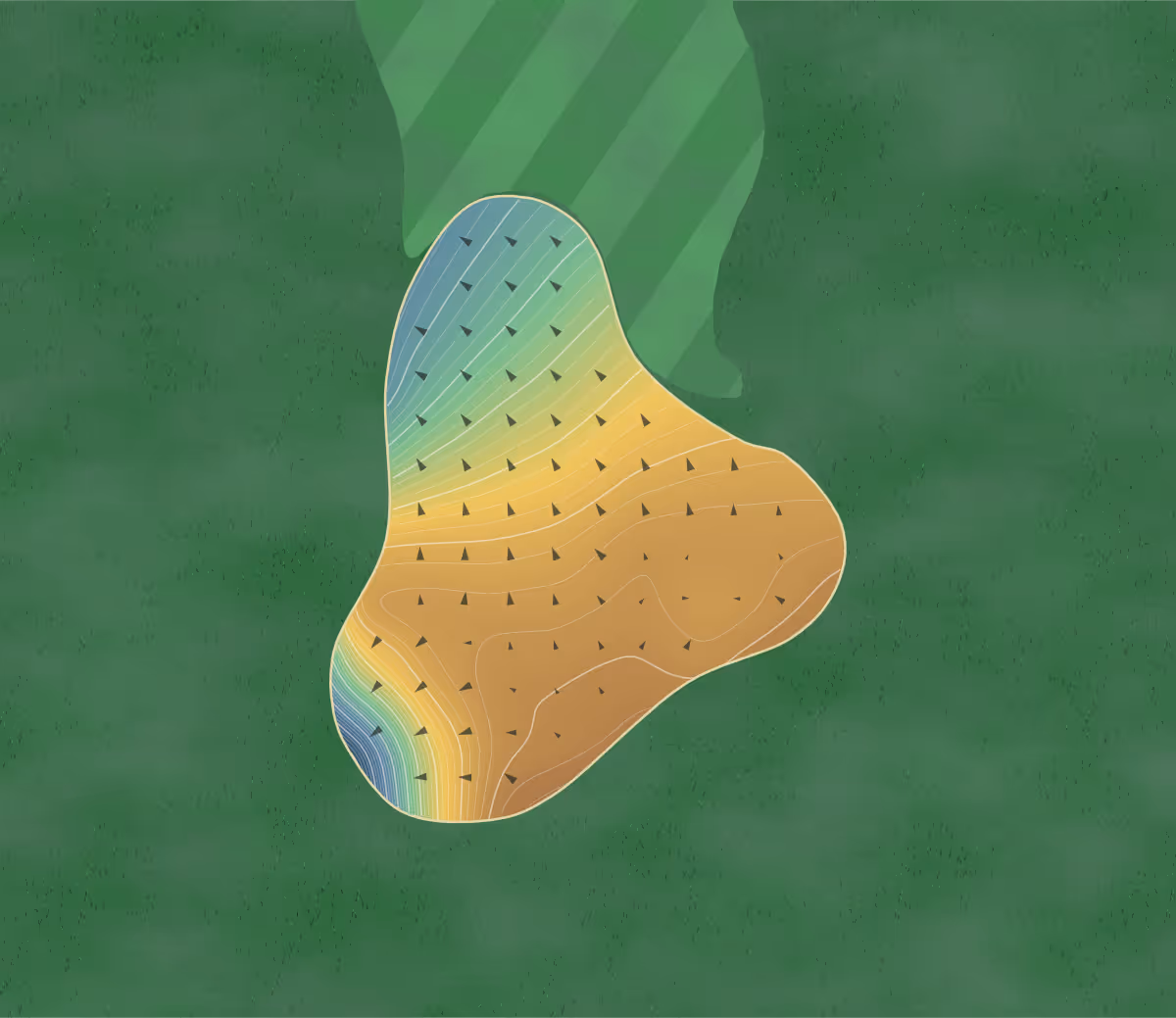 Green contour map of Golden Valley in Nishiwaki, Japan: 254 elevation contours at a 8-centimeter interval with fall-line arrows, traced from 1-meter lidar