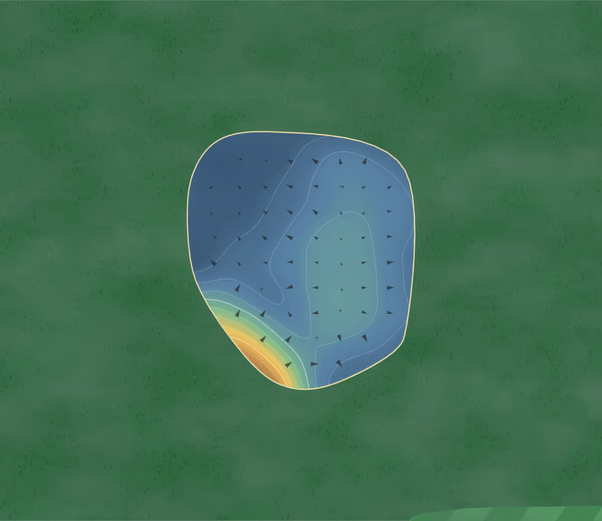 Green contour map of Lac St-Jean in Chambord, Canada: 20 elevation contours at a 8-centimeter interval with fall-line arrows, traced from 1-meter lidar
