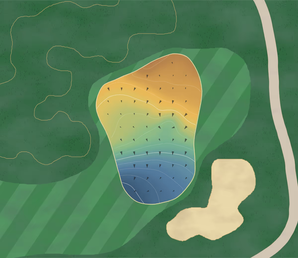 Green contour map of Briars Creek in John's Island, South Carolina: 316 elevation contours at a 3-inch interval with fall-line arrows, traced from 1-meter lidar