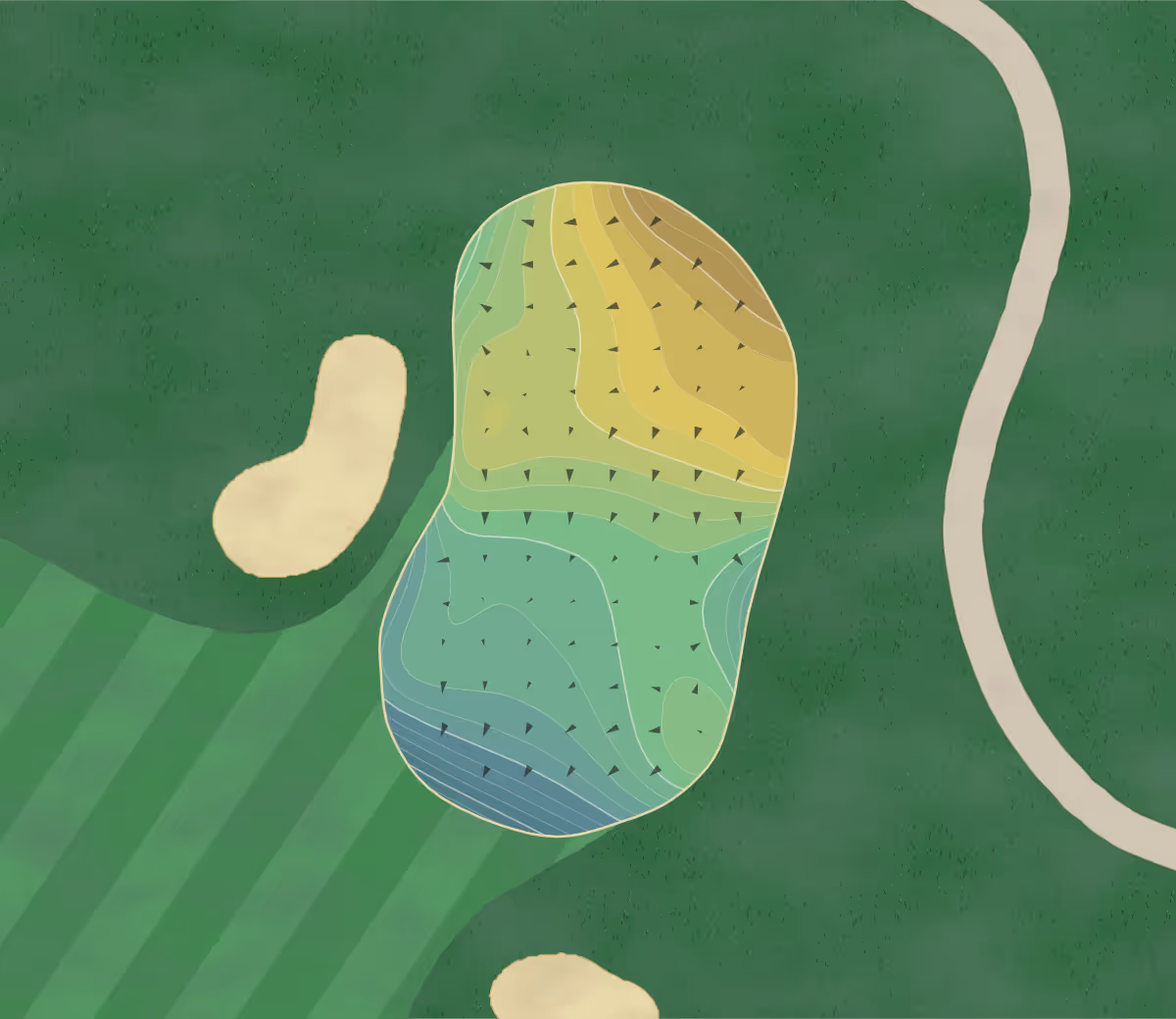 Green contour map of Dove Mountain in Marana, Arizona — 62 elevation contours at a 3-inch interval with fall-line arrows, traced from 1-meter lidar