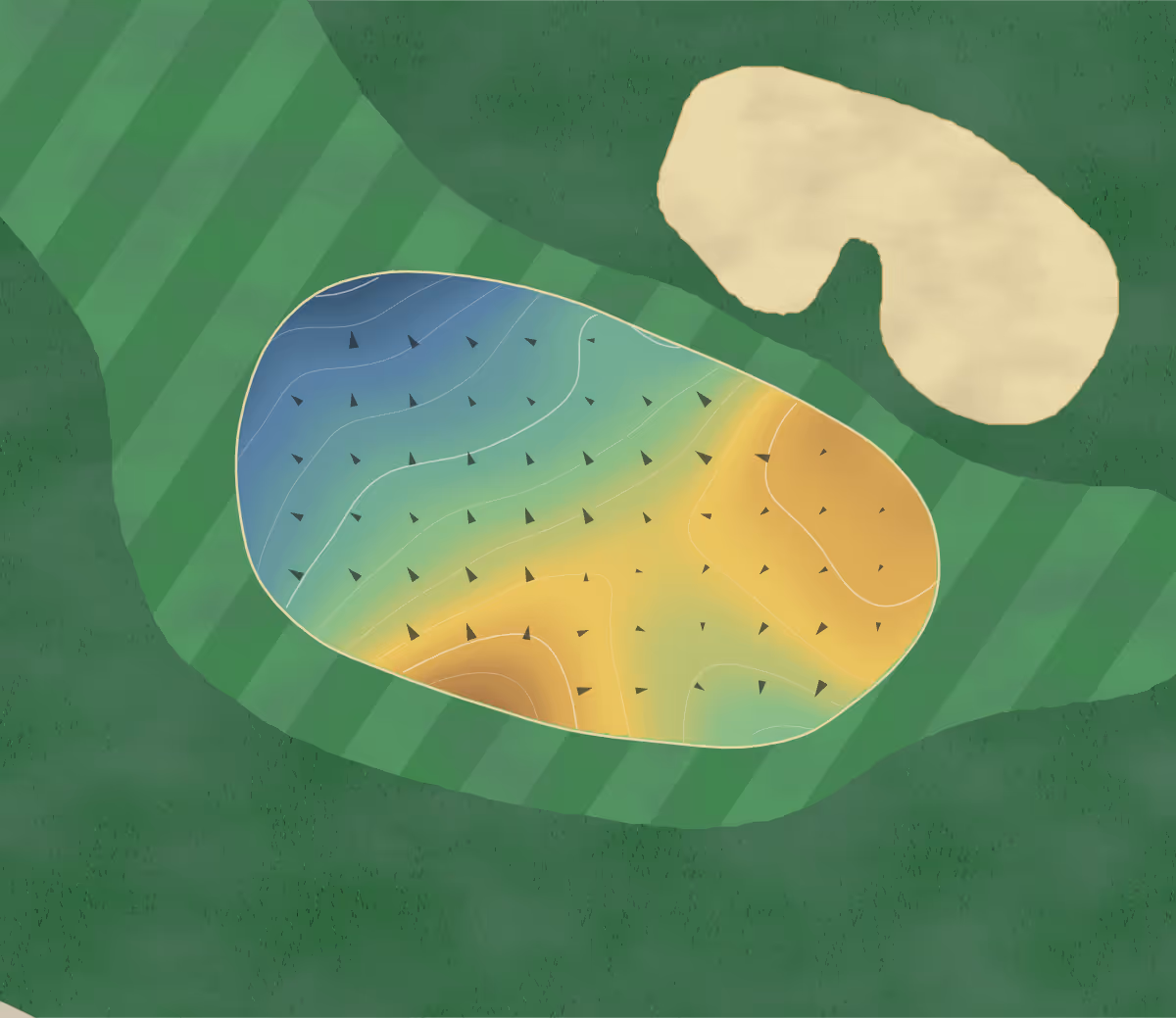 Green contour map of Golf Club of Texas in San Antonio, Texas — 156 elevation contours at a 3-inch interval with fall-line arrows, traced from 1-meter lidar