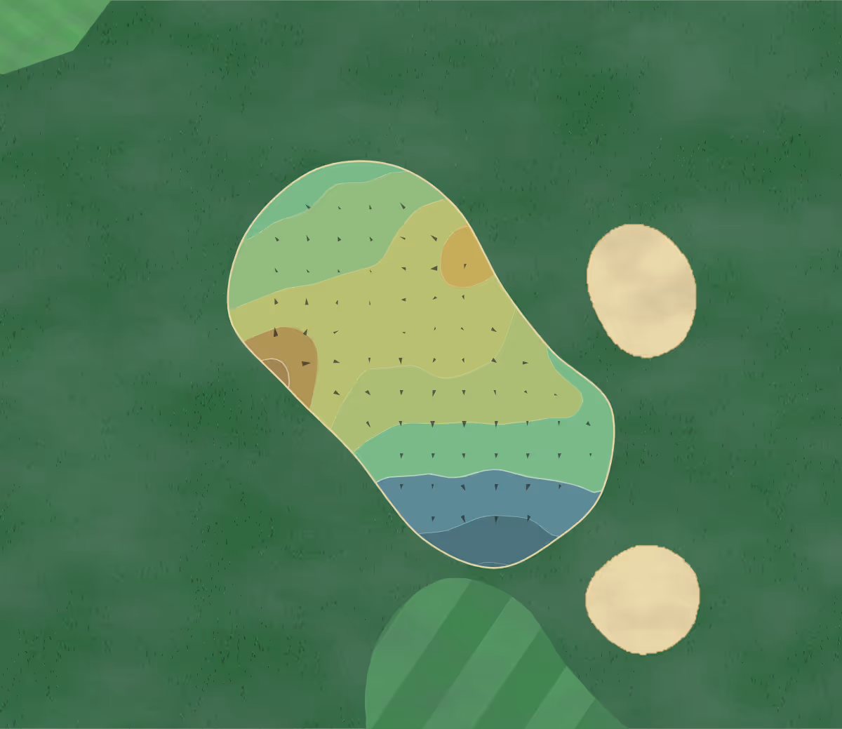 Green contour map of Golf Club Thunersee in Tempelstrasse 20, Switzerland — 55 elevation contours at a 8-centimeter interval with fall-line arrows, traced from 1-meter lidar