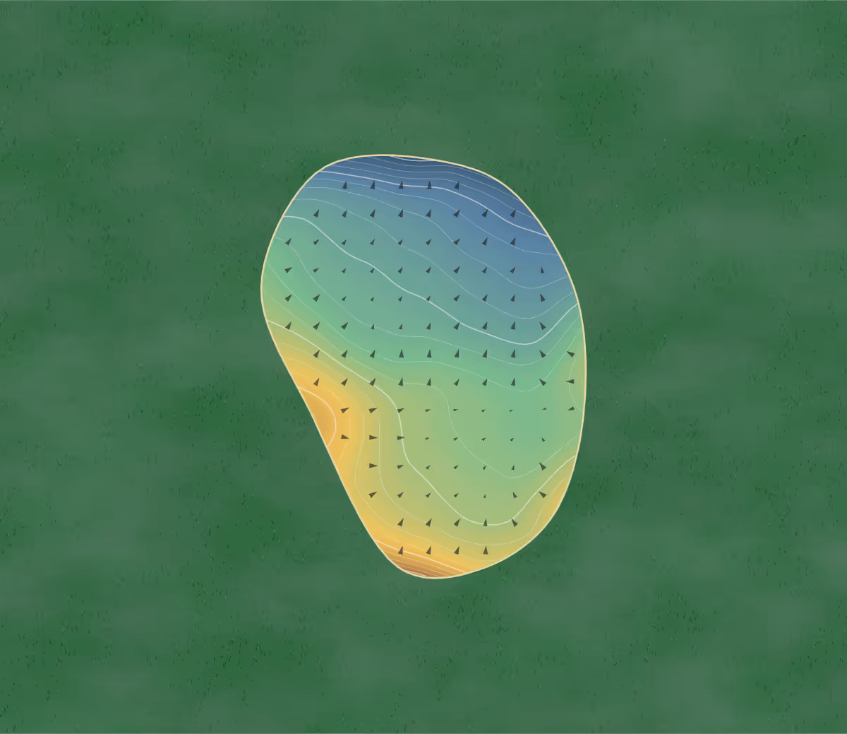 Green contour map of Golf d'Arras in Anzin-Saint-Aubin, France — 217 elevation contours at a 8-centimeter interval with fall-line arrows, traced from 1-meter lidar