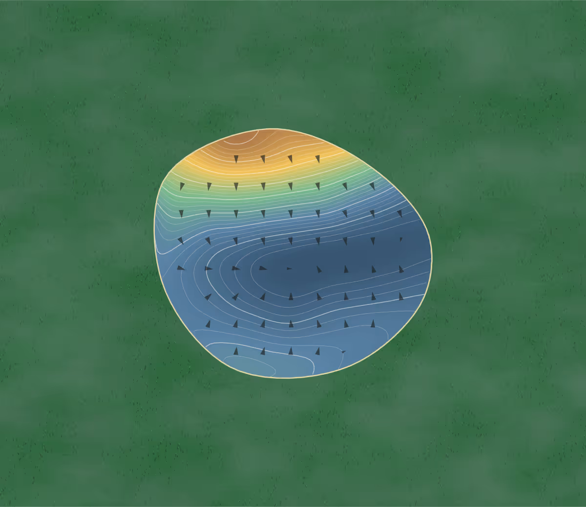 Green contour map of Golf de Beauvallon in Grimaud, France — 232 elevation contours at a 8-centimeter interval with fall-line arrows, traced from 1-meter lidar