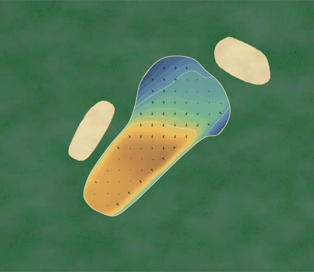 Green contour map of l'école de l'air in Salon-de-Provence, France — 172 elevation contours at a 8-centimeter interval with fall-line arrows, traced from 1-meter lidar