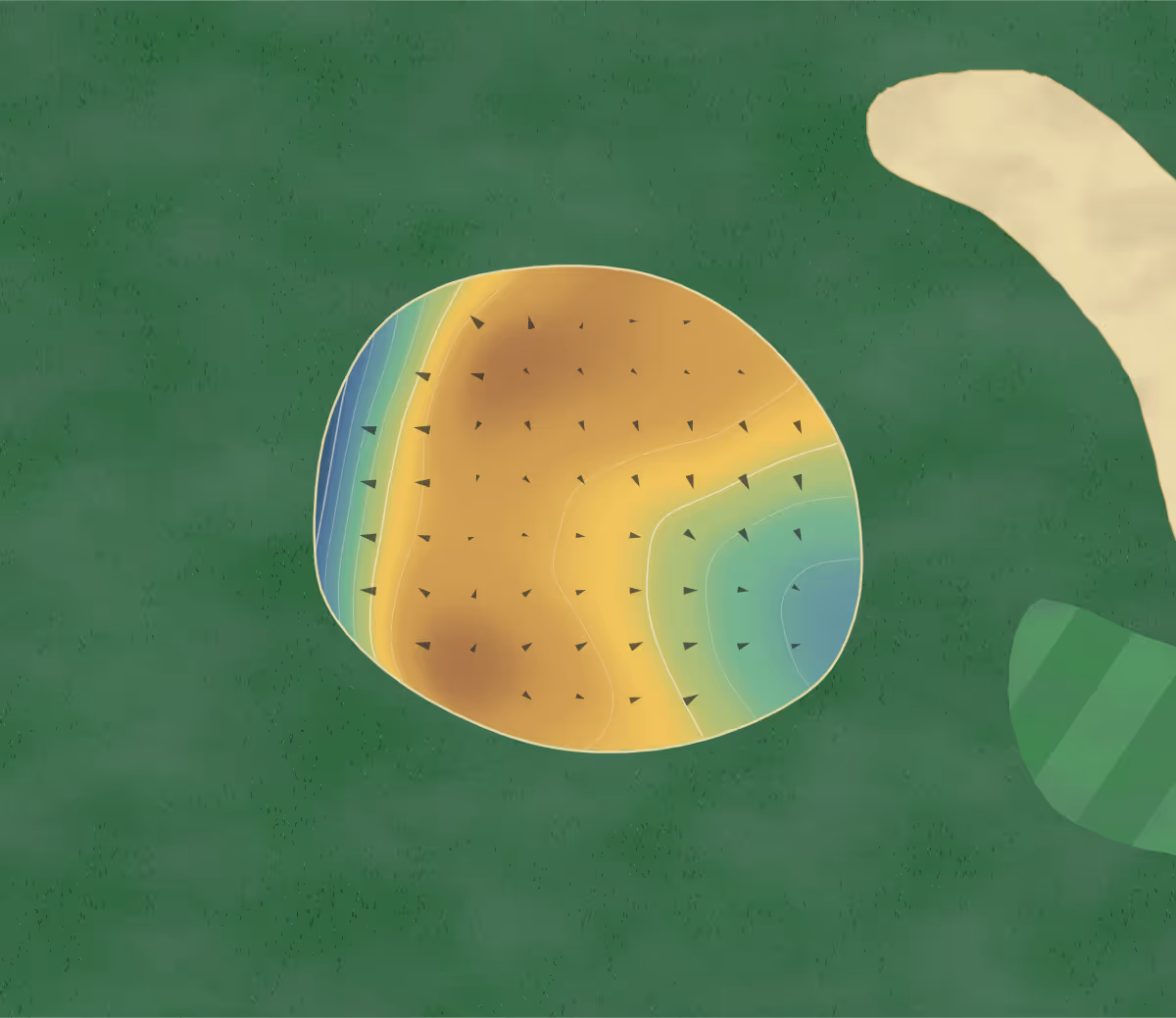 Green contour map of La Maskinonge in Amherst, Canada: 18 elevation contours at a 8-centimeter interval with fall-line arrows, traced from 1-meter lidar