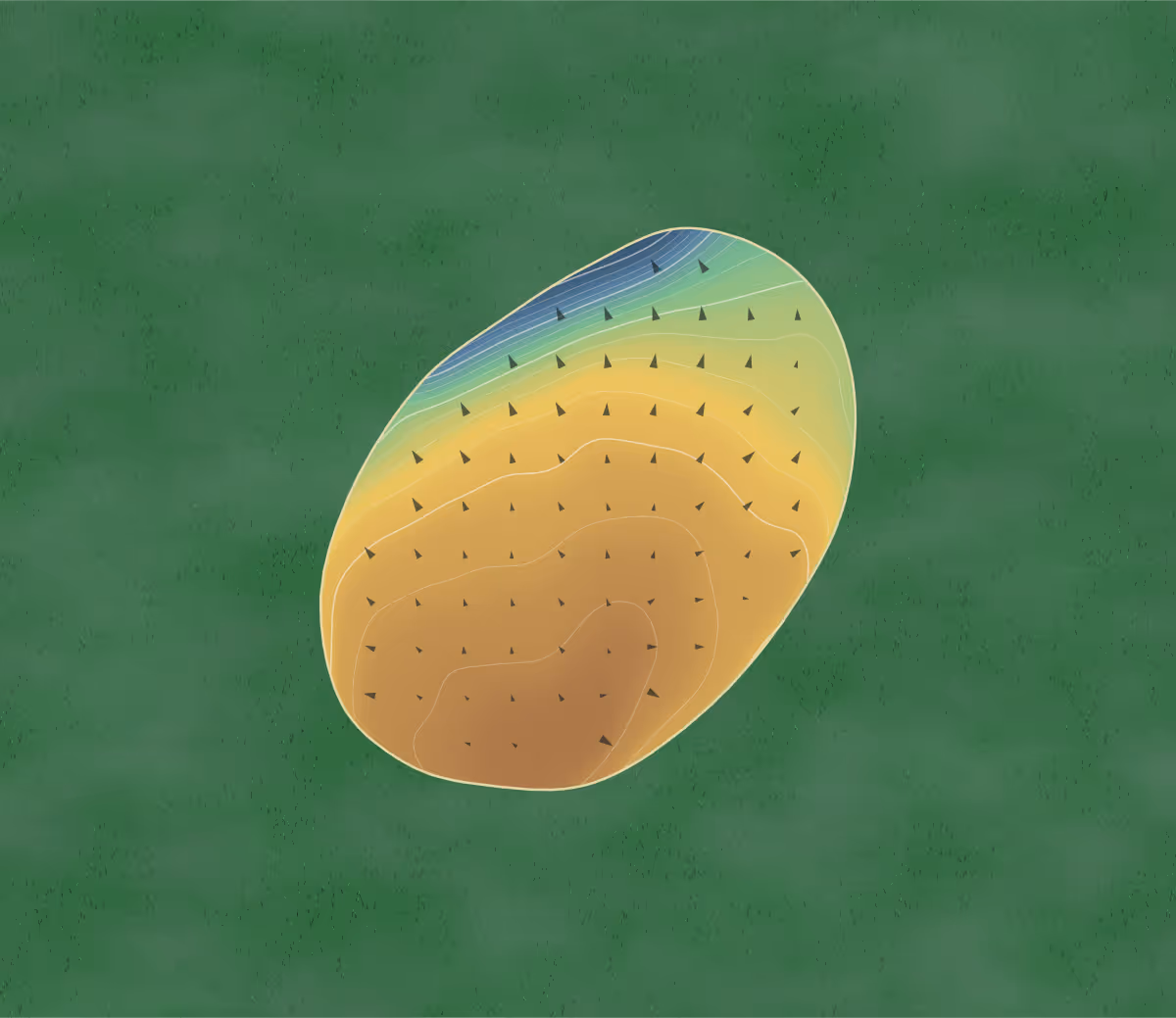 Green contour map of Golf de Lannemezan in Lannemezan, France — 108 elevation contours at a 8-centimeter interval with fall-line arrows, traced from 1-meter lidar