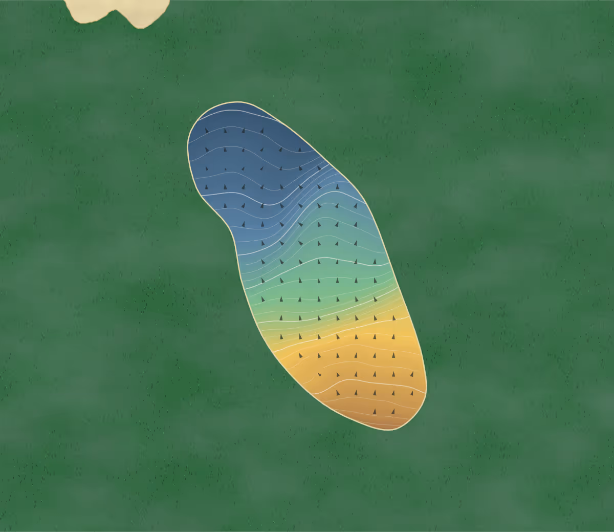 Green contour map of Golf de Marolles in Marolles-en-Brie, France — 147 elevation contours at a 8-centimeter interval with fall-line arrows, traced from 1-meter lidar