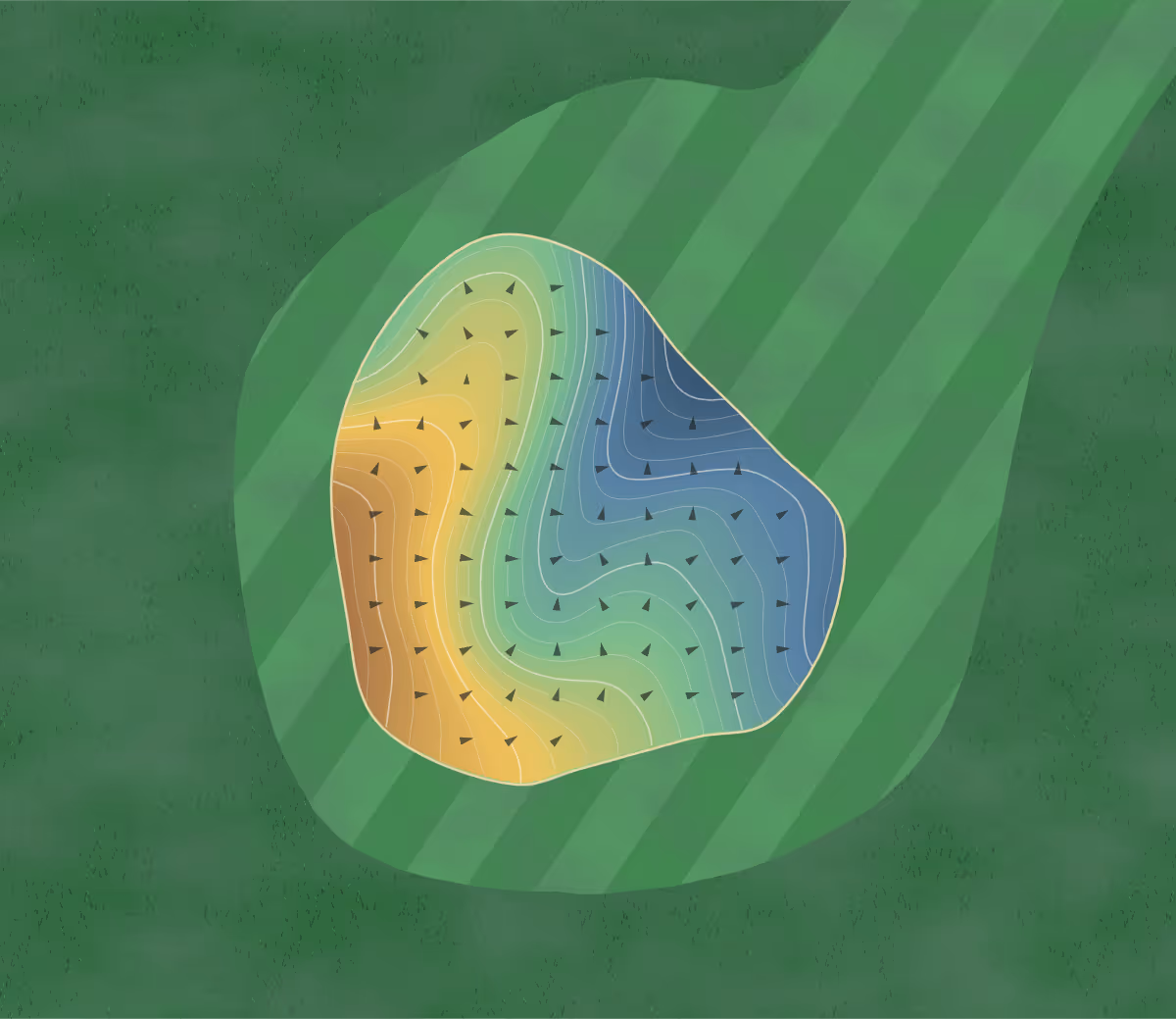 Green contour map of Rougemont-le-Château in Rougemont-le-Château, France — 102 elevation contours at a 8-centimeter interval with fall-line arrows, traced from 1-meter lidar