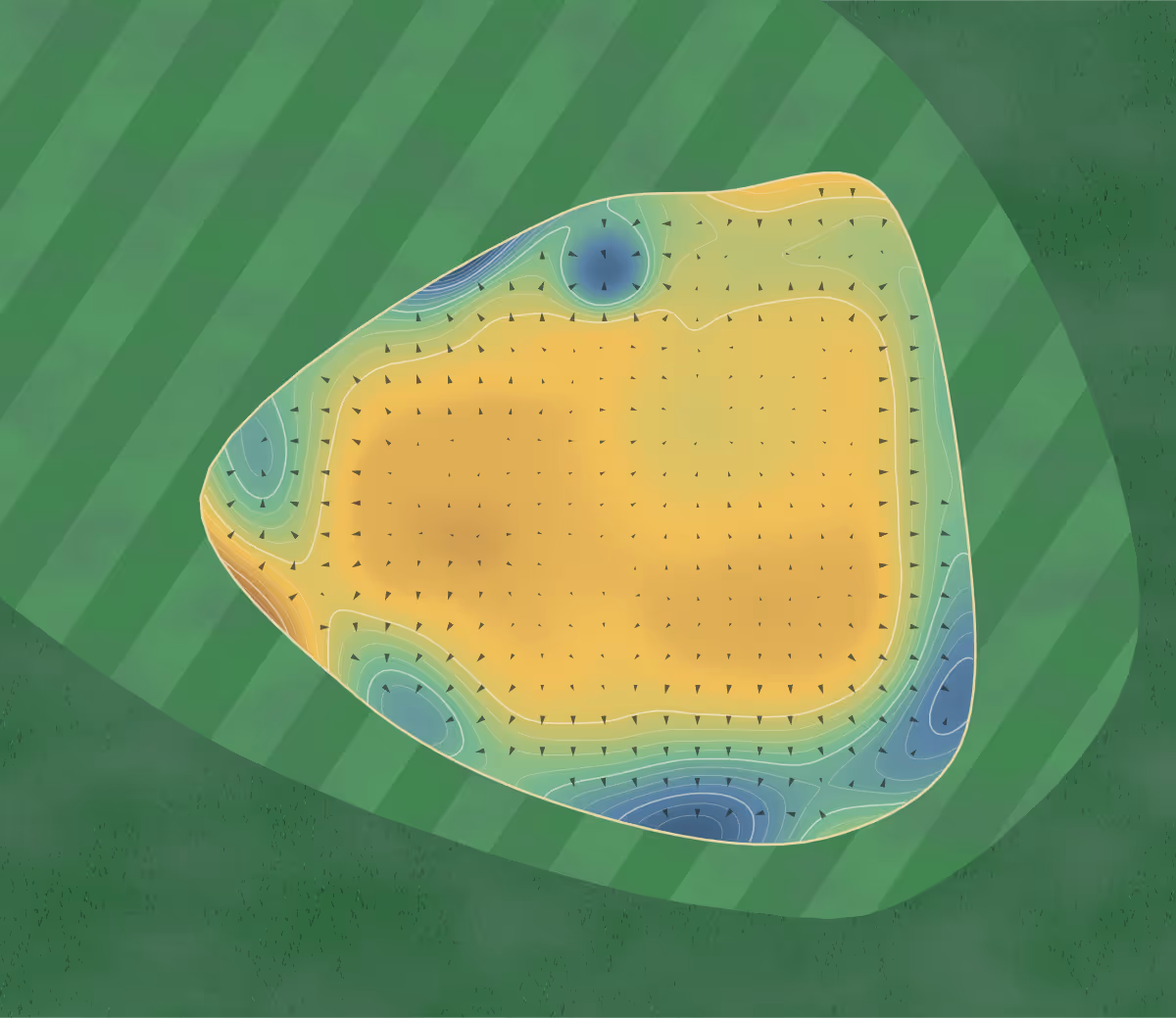 Green contour map of Saint-Germain-lès-Corb in Saint-Germain-lès-Corbeil, France — 184 elevation contours at a 8-centimeter interval with fall-line arrows, traced from 1-meter lidar