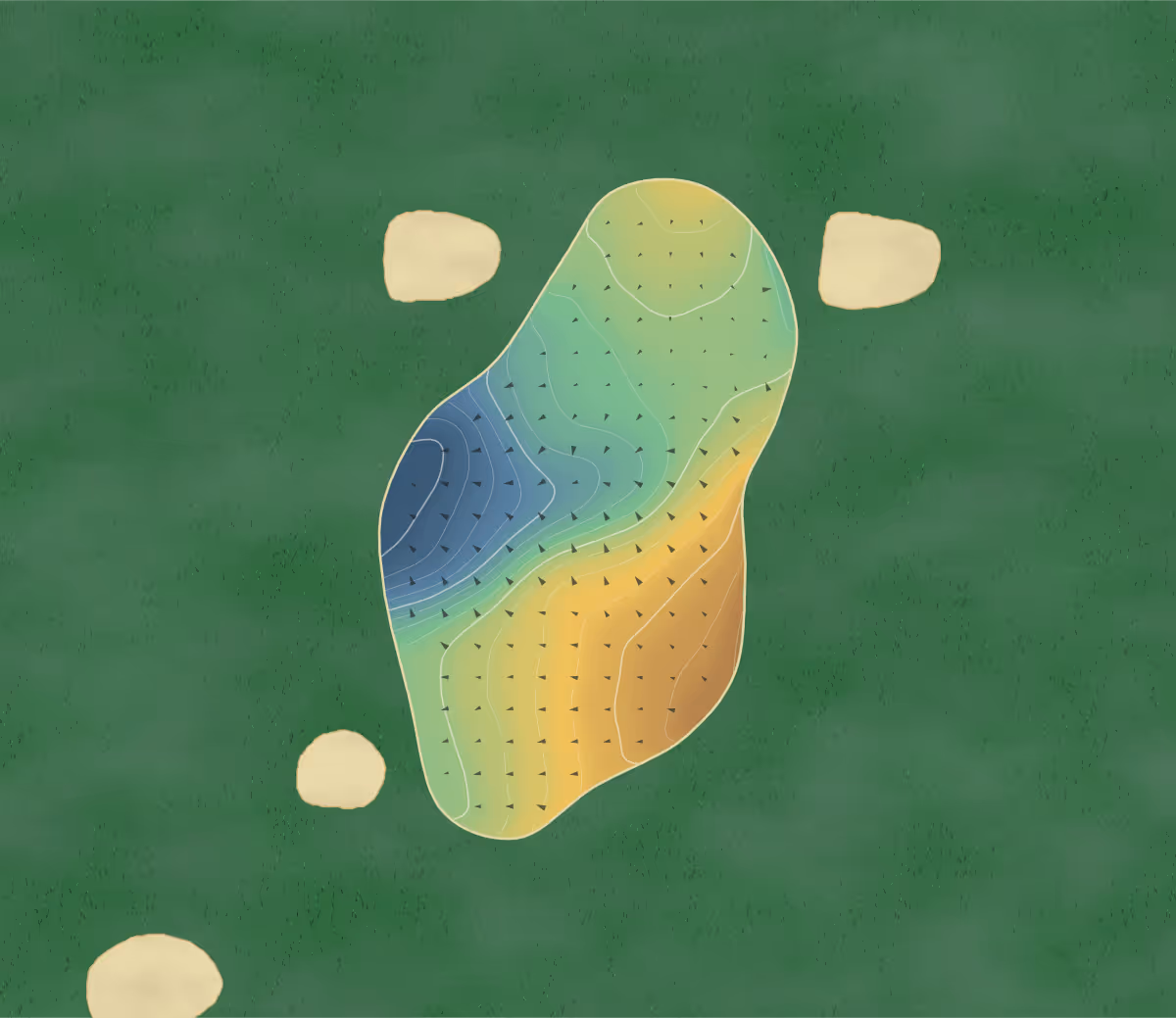 Green contour map of Saint-Nom la Bretêche in Saint-Nom-la-Bretèche, France — 173 elevation contours at a 8-centimeter interval with fall-line arrows, traced from 1-meter lidar