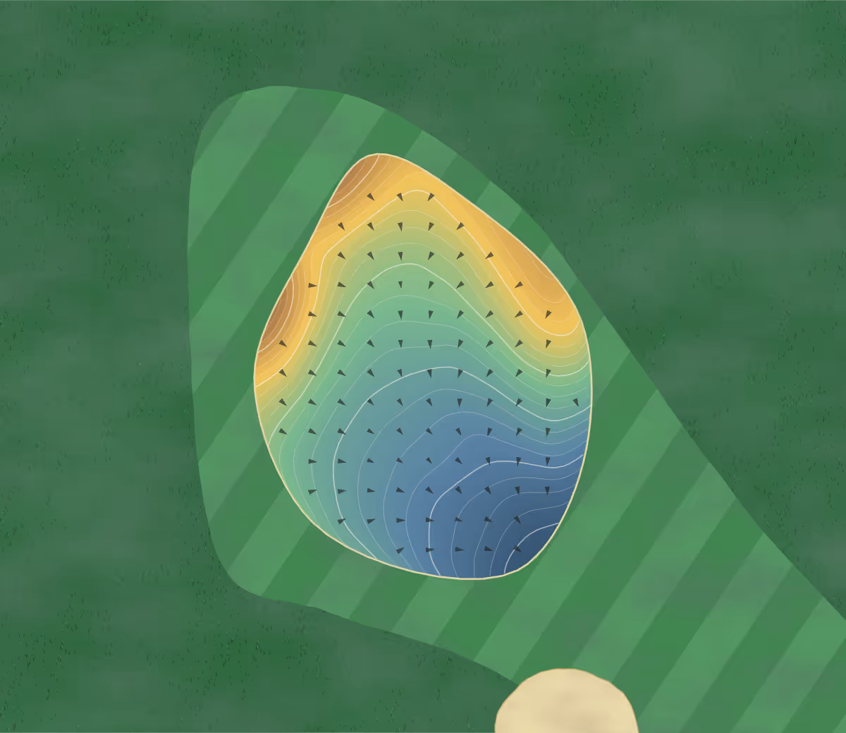 Green contour map of Château de Hombourg in Hombourg, France — 57 elevation contours at a 8-centimeter interval with fall-line arrows, traced from 1-meter lidar