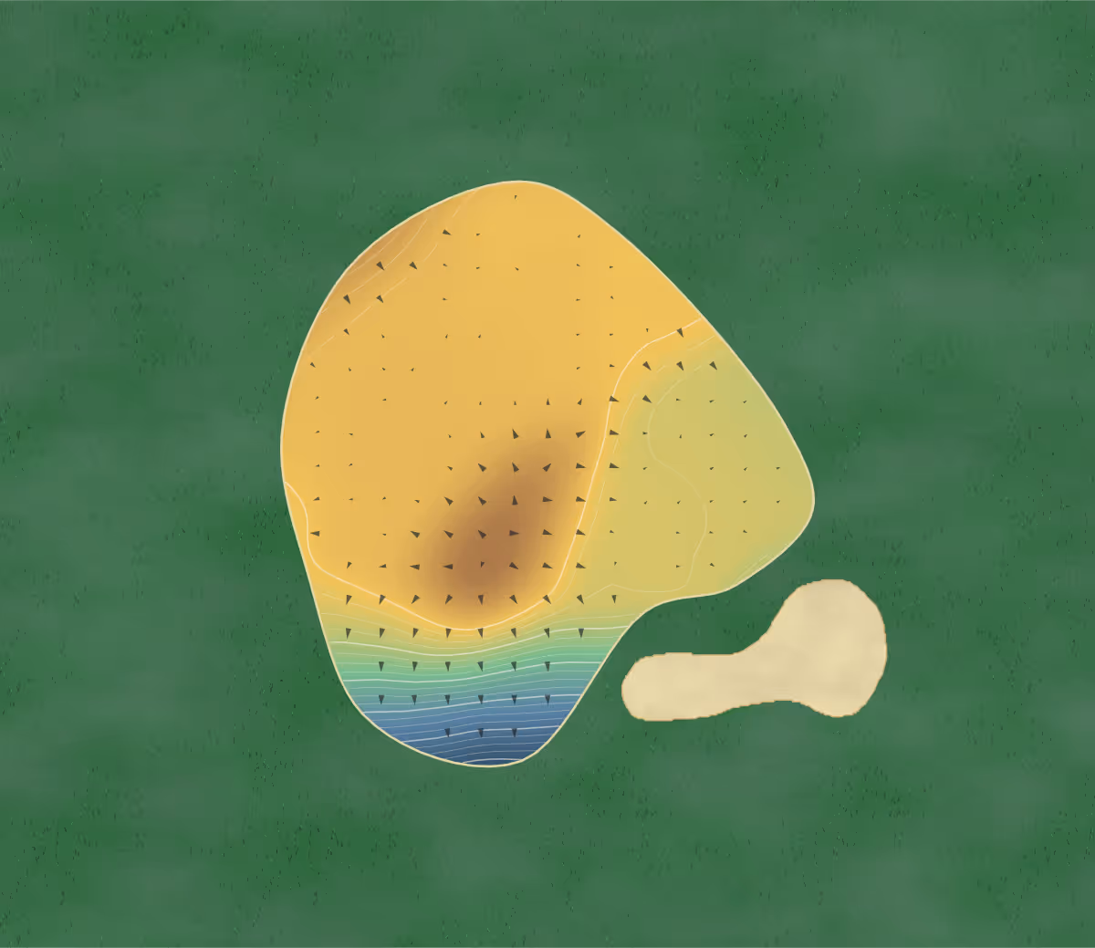Green contour map of Golf du Tremblay in Le Tremblay-sur-Mauldre, France — 111 elevation contours at a 8-centimeter interval with fall-line arrows, traced from 1-meter lidar