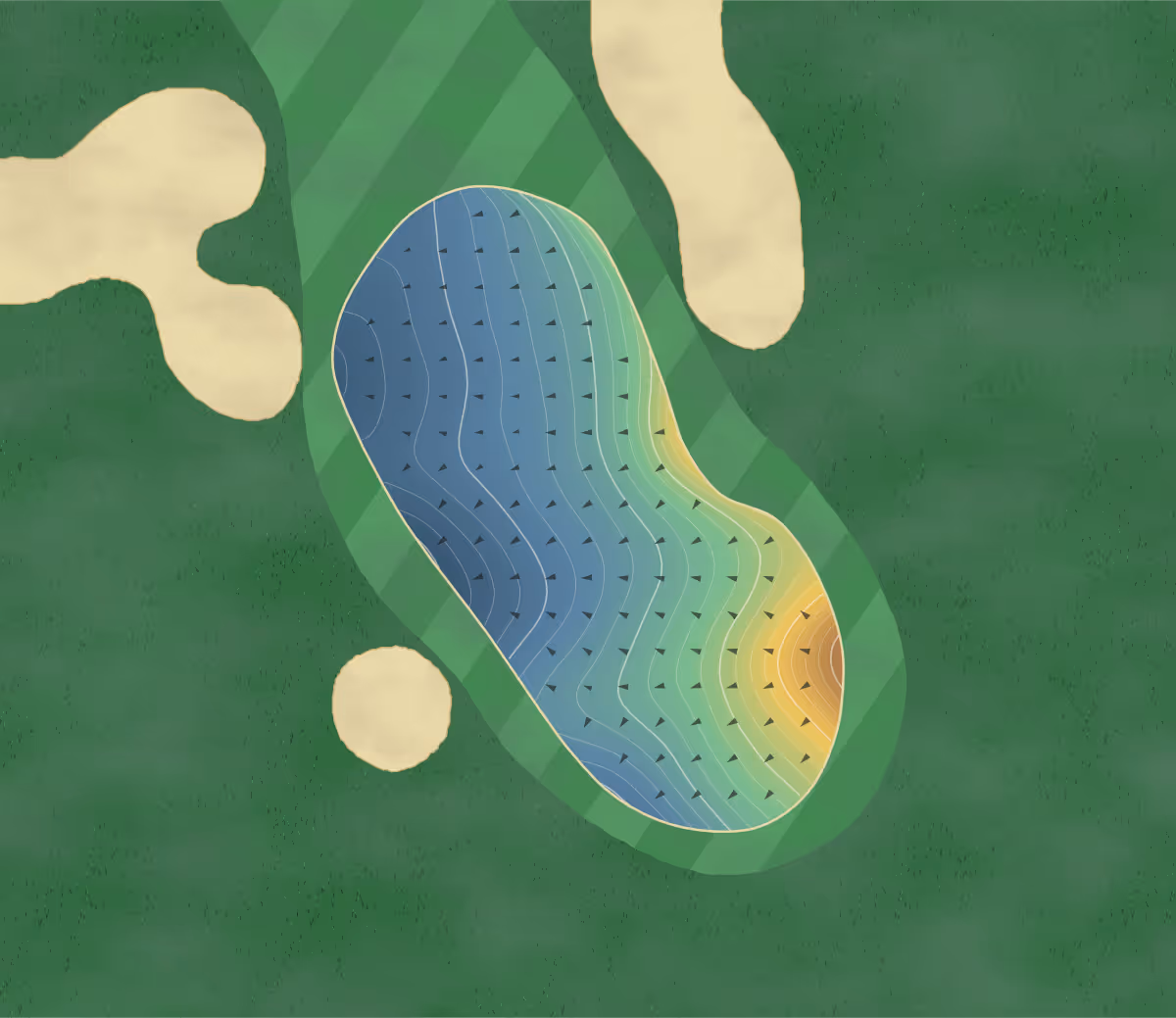 Green contour map of Grenoble in Bresson, France — 240 elevation contours at a 8-centimeter interval with fall-line arrows, traced from 1-meter lidar