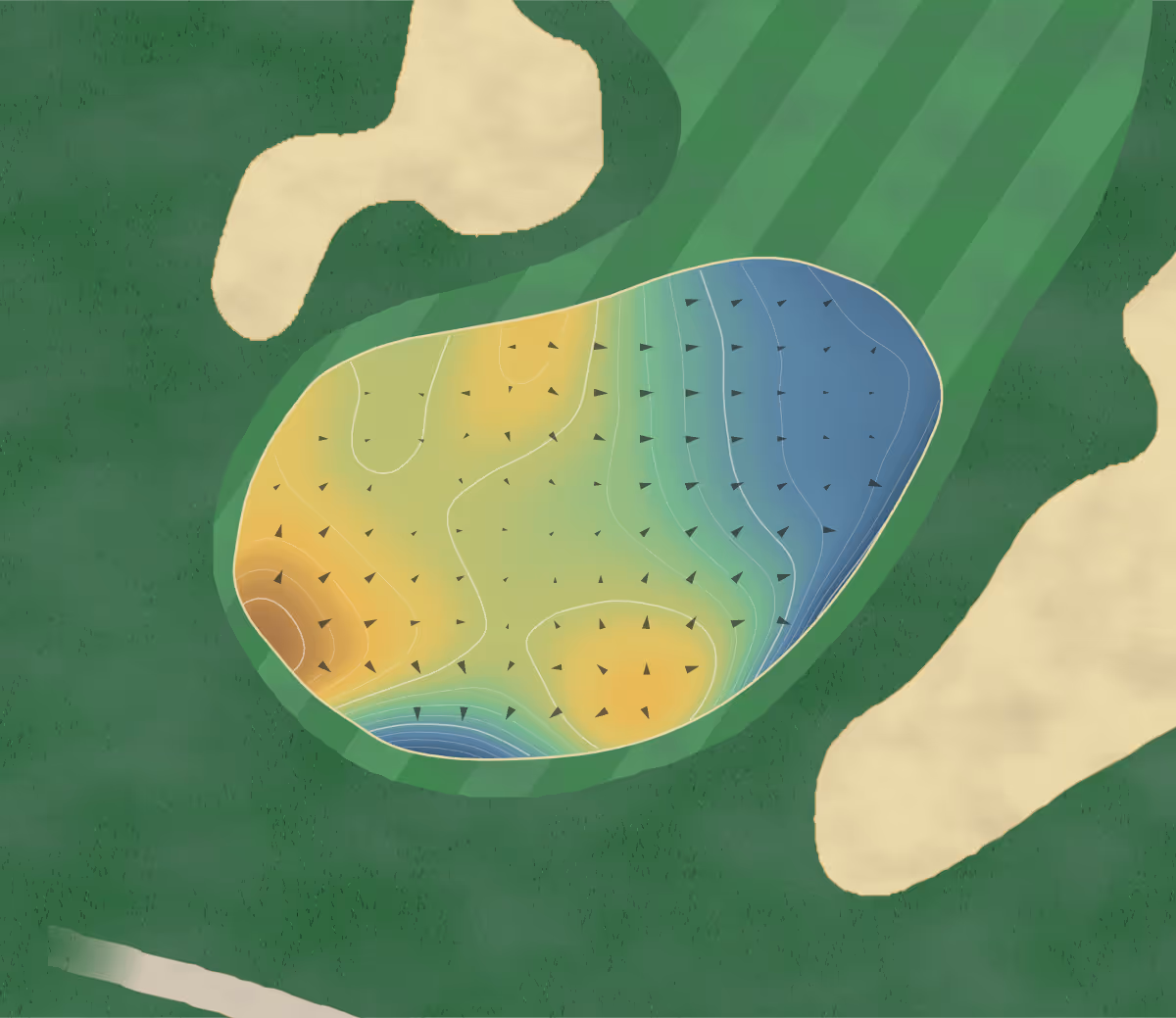 Green contour map of Le Diable in Mont-Tremblant, Canada — 206 elevation contours at a 8-centimeter interval with fall-line arrows, traced from 1-meter lidar