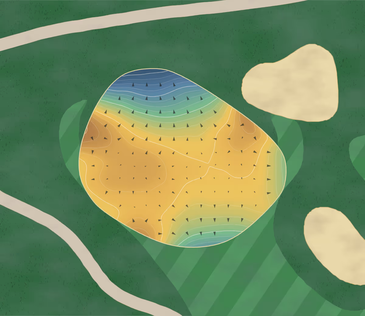Green contour map of Mont Ste-Marie in Lac-Sainte-Marie, Canada: 306 elevation contours at a 8-centimeter interval with fall-line arrows, traced from 1-meter lidar
