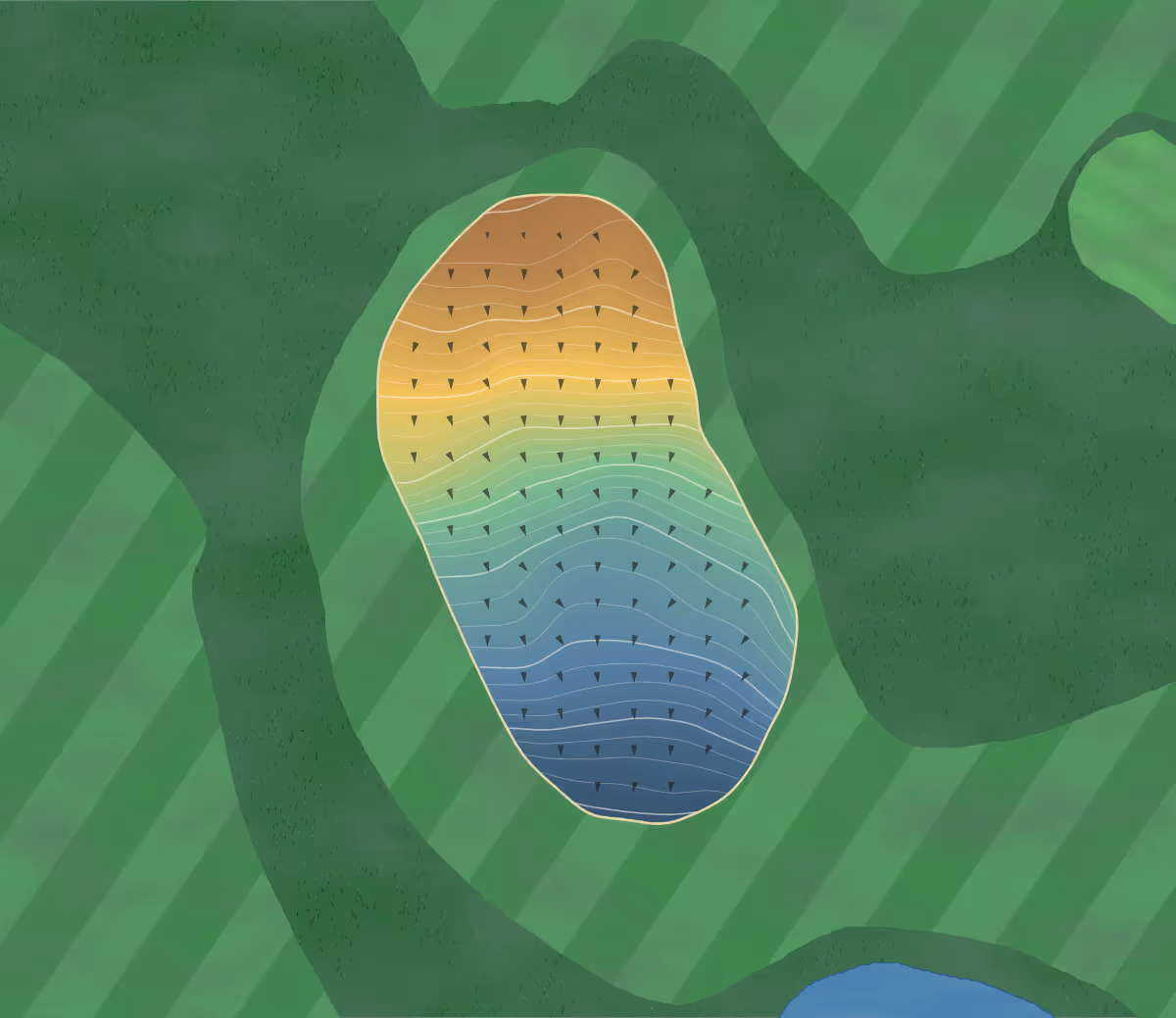 Green contour map of Golf Weid Hauenstein in Hauenstein-Ifenthal, Switzerland — 168 elevation contours at a 8-centimeter interval with fall-line arrows, traced from 1-meter lidar
