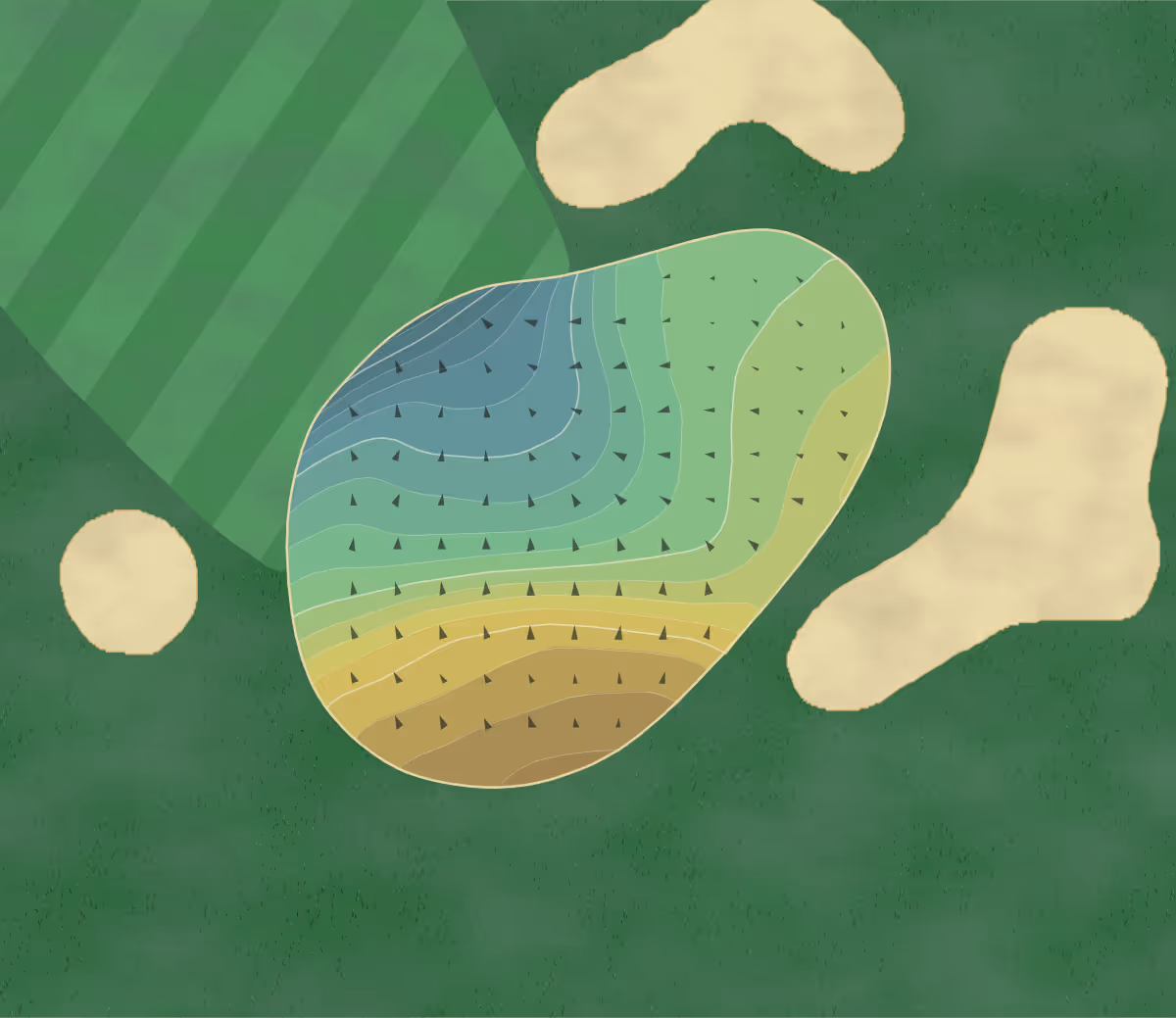 Green contour map of Golfclub Erlen in Schlossstrasse 7, Switzerland — 196 elevation contours at a 8-centimeter interval with fall-line arrows, traced from 1-meter lidar