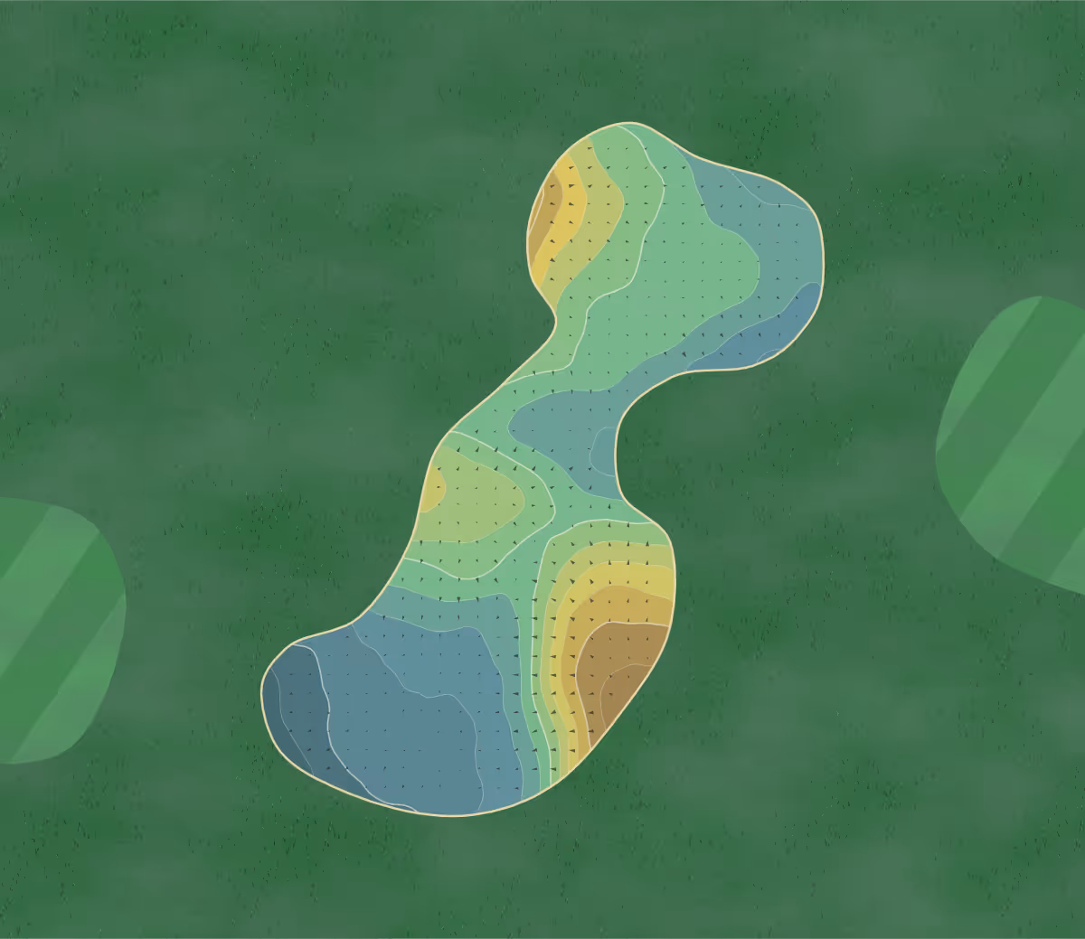 Green contour map of Golfclub Sint Nyk in DS Legemeer, Netherlands — 132 elevation contours at a 8-centimeter interval with fall-line arrows, traced from 1-meter lidar