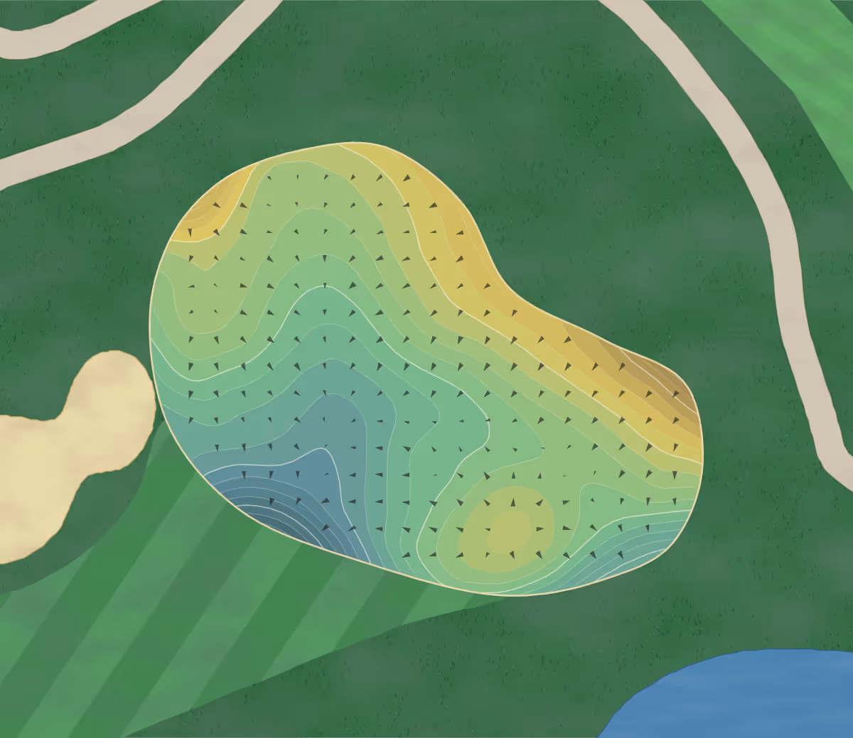 Green contour map of Zürichsee Nuolen in Wangen, Switzerland — 271 elevation contours at a 8-centimeter interval with fall-line arrows, traced from 1-meter lidar