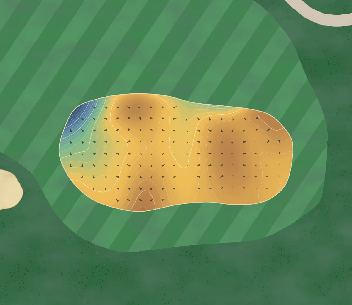 Green contour map of Goodwood in Uxbridge, Canada — 337 elevation contours at a 8-centimeter interval with fall-line arrows, traced from 1-meter lidar