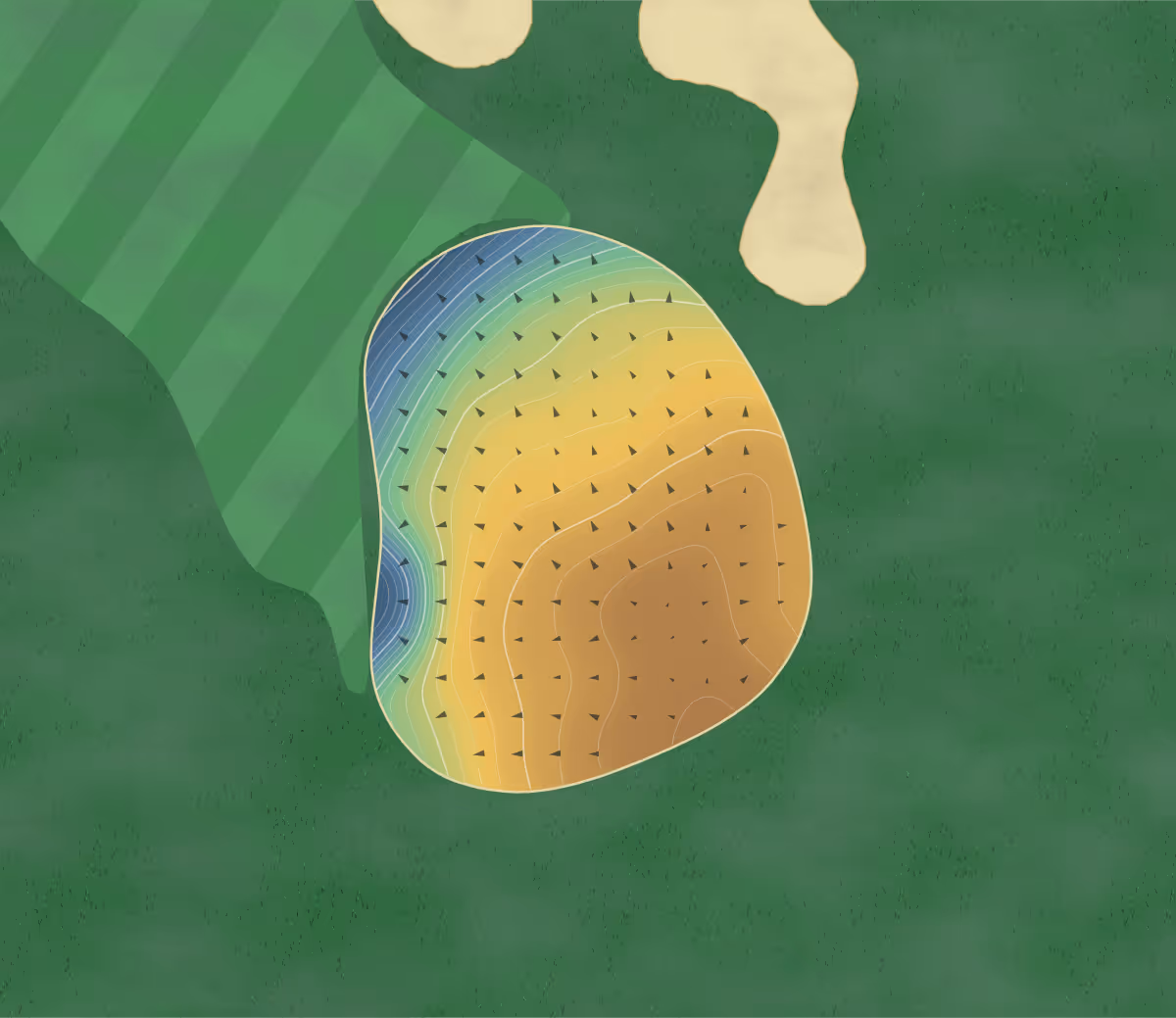 Green contour map of Goose Hummock in Gibbons, Canada — 276 elevation contours at a 8-centimeter interval with fall-line arrows, traced from 1-meter lidar