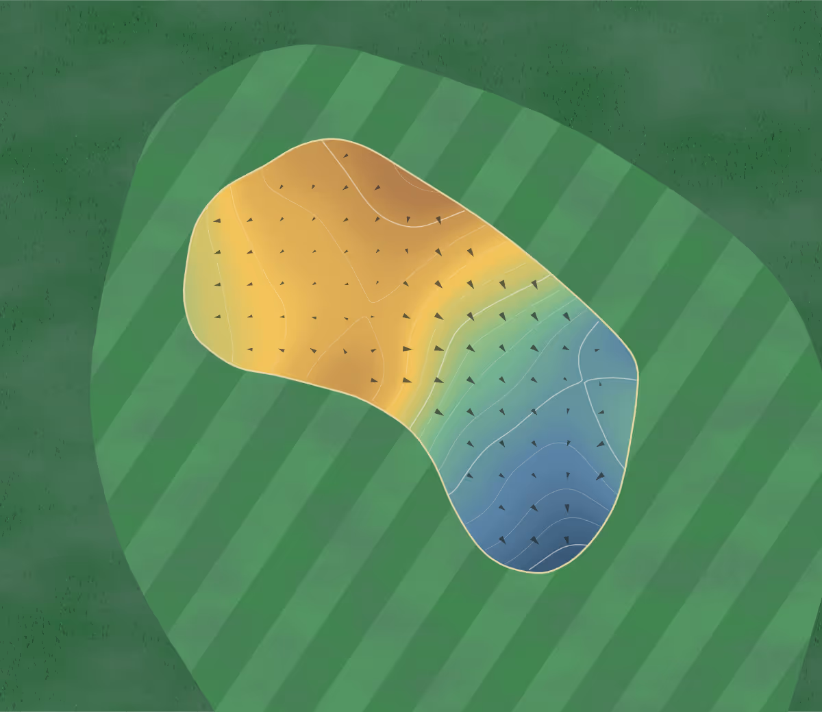 Green contour map of Goose Pond Colony in Scottsboro, Alabama: 139 elevation contours at a 3-inch interval with fall-line arrows, traced from 1-meter lidar