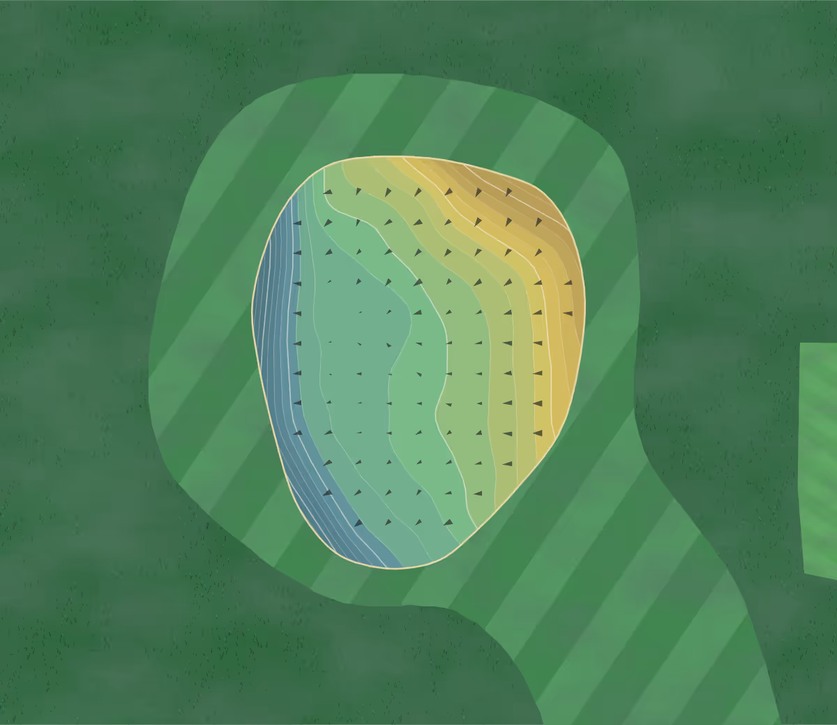 Green contour map of Goose River in Hillsboro, North Dakota — 93 elevation contours at a 3-inch interval with fall-line arrows, traced from 1-meter lidar