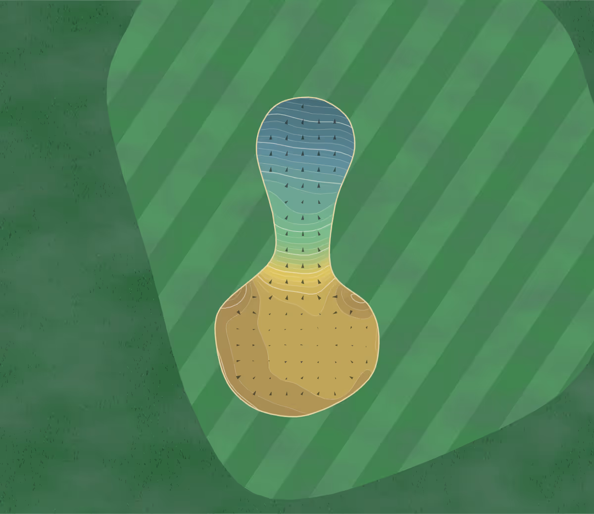 Green contour map of Gotts Park in Leeds, England — 306 elevation contours at a 8-centimeter interval with fall-line arrows, traced from 1-meter lidar