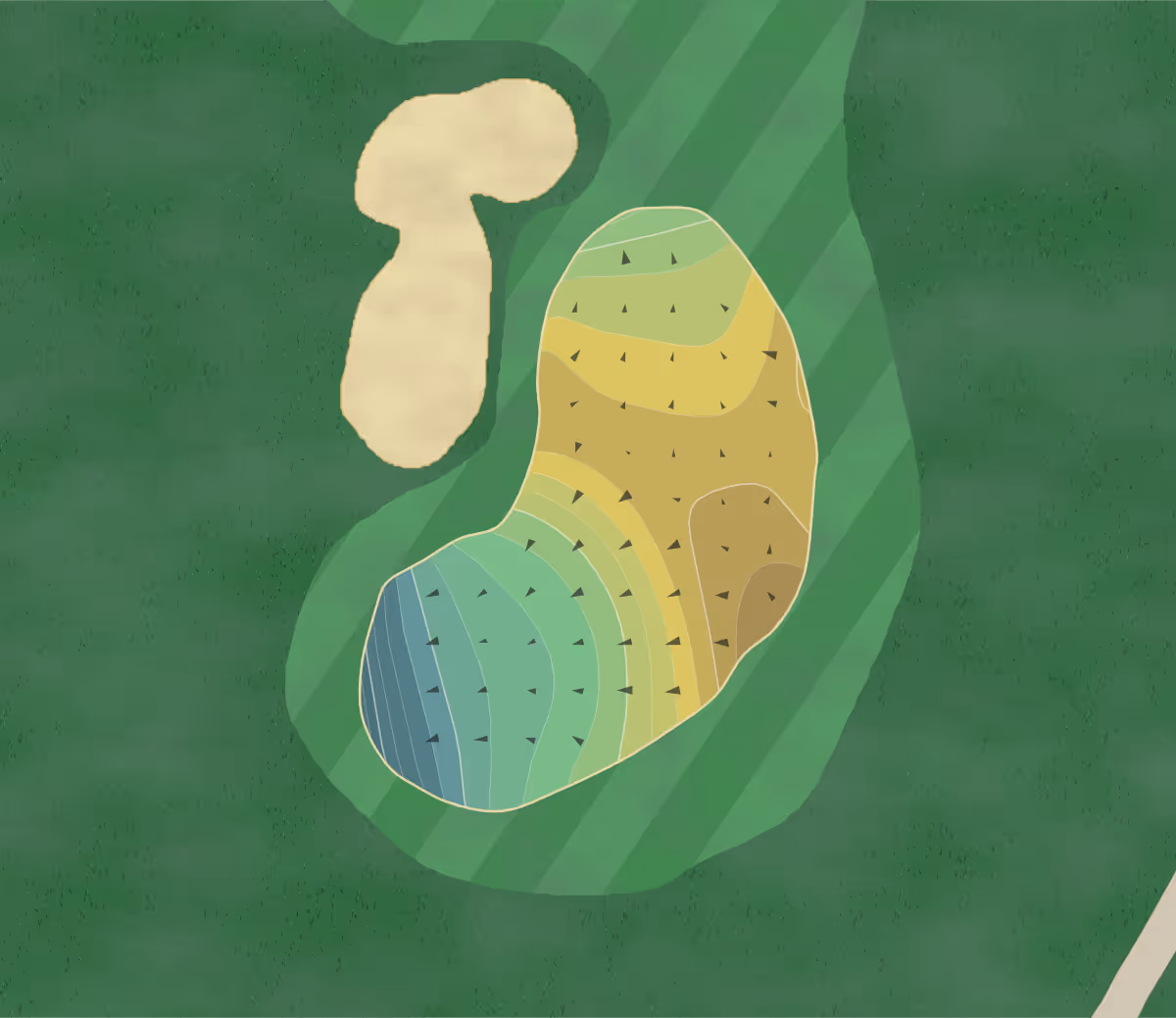 Green contour map of Governors Towne in Acworth, Georgia — 242 elevation contours at a 3-inch interval with fall-line arrows, traced from 1-meter lidar