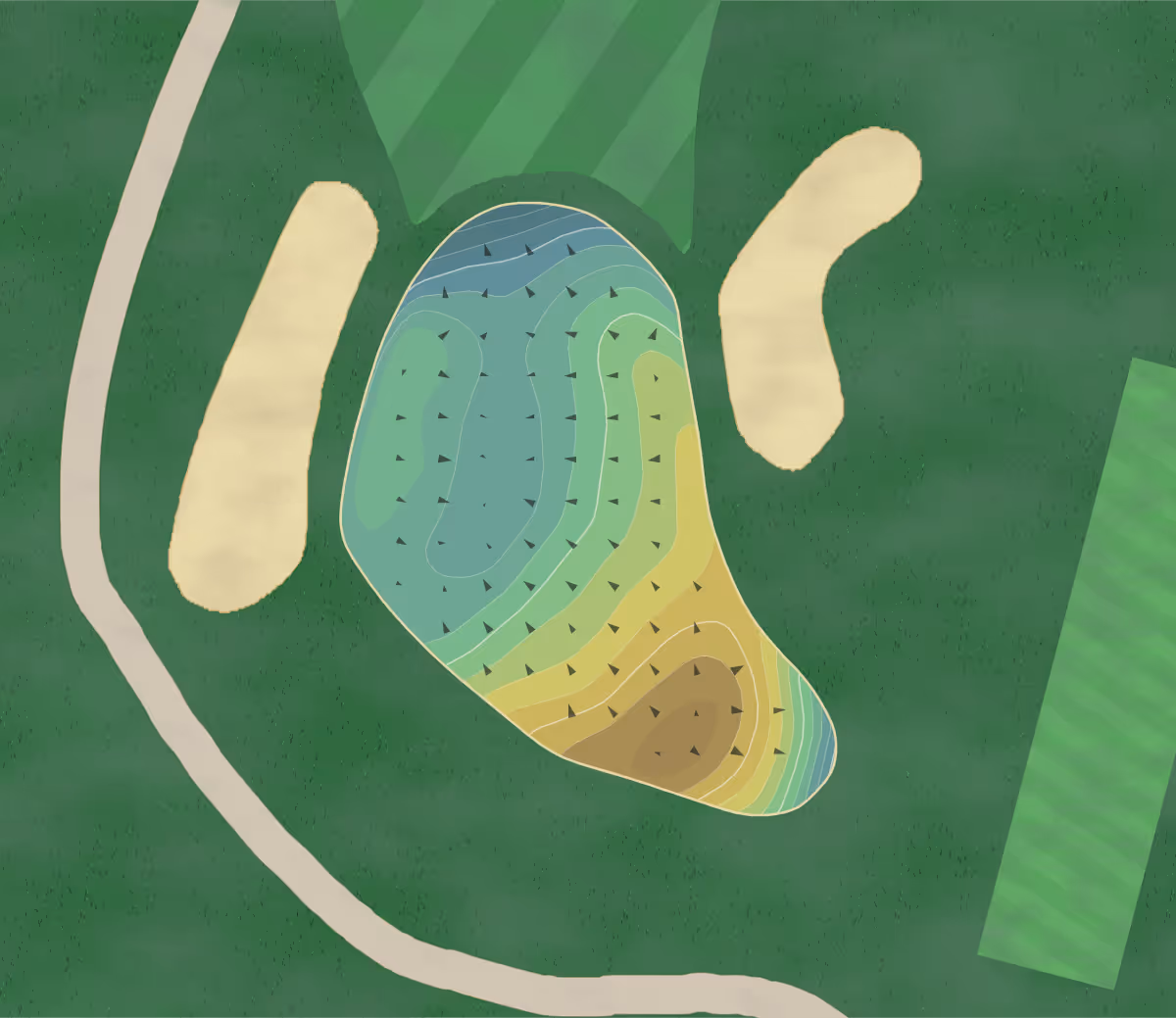 Green contour map of Gowanie in Mt Clemens, Michigan — 154 elevation contours at a 3-inch interval with fall-line arrows, traced from 1-meter lidar