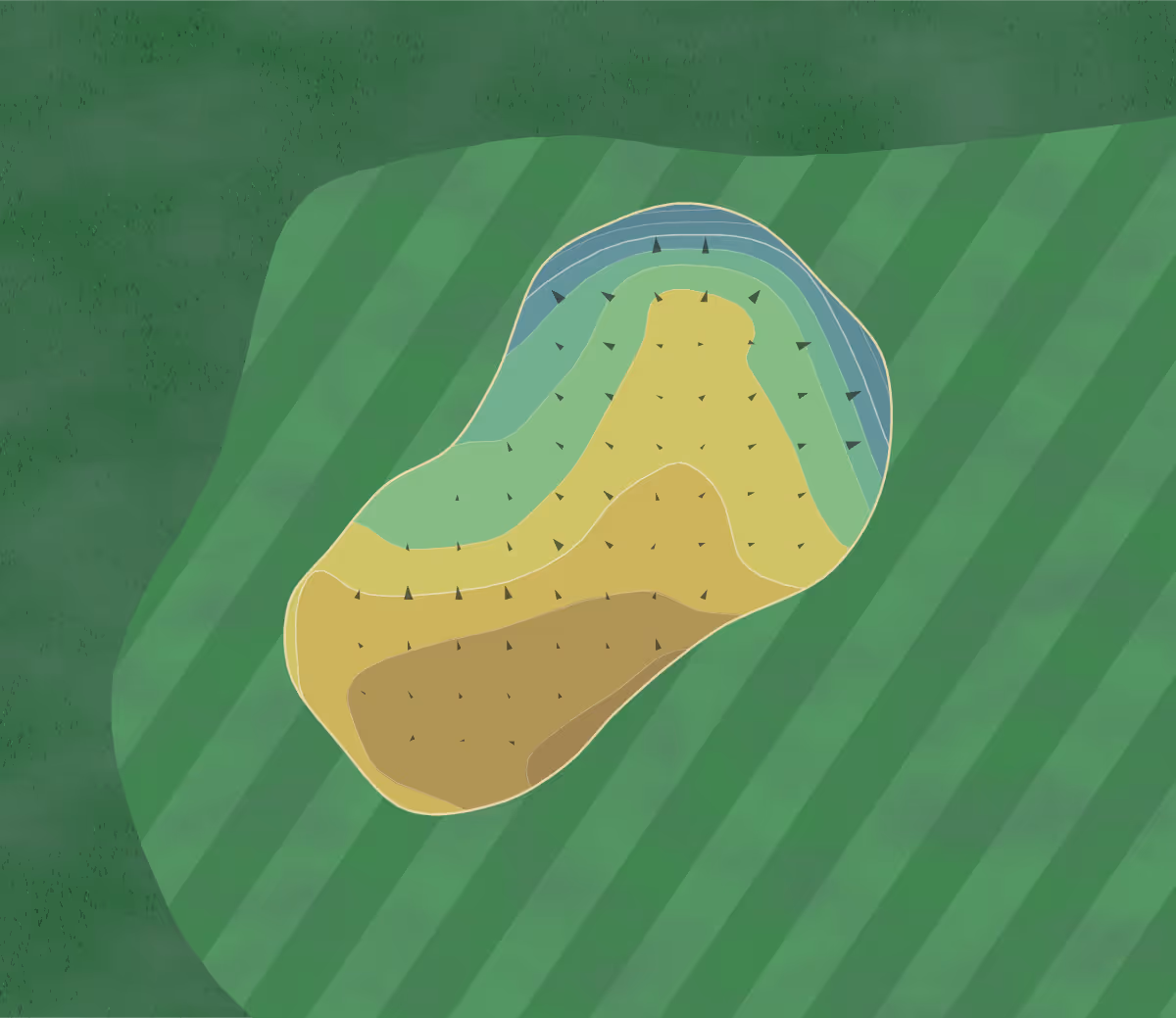 Green contour map of Grand Reserve in Bunnell, Florida — 120 elevation contours at a 3-inch interval with fall-line arrows, traced from 1-meter lidar
