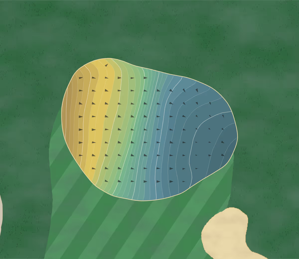 Green contour map of Grand Summit in Grandview, Missouri — 270 elevation contours at a 3-inch interval with fall-line arrows, traced from 1-meter lidar