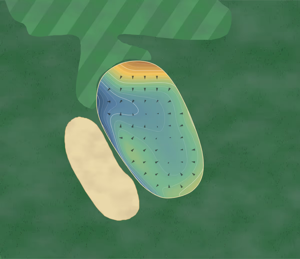 Green contour map of Grand View in Duluth, Minnesota: 124 elevation contours at a 3-inch interval with fall-line arrows, traced from 1-meter lidar