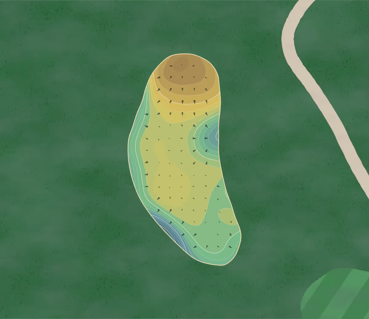 Green contour map of Grandview GC - Sun City West in Sun City West, Arizona — 181 elevation contours at a 3-inch interval with fall-line arrows, traced from 1-meter lidar
