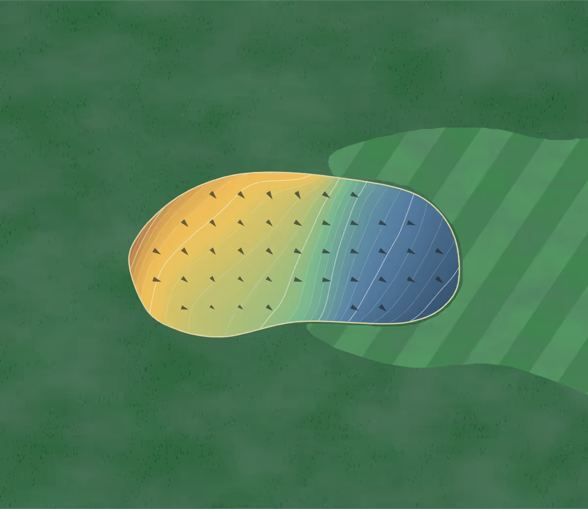 Green contour map of Grandview in Yorktown, Indiana: 207 elevation contours at a 3-inch interval with fall-line arrows, traced from 1-meter lidar