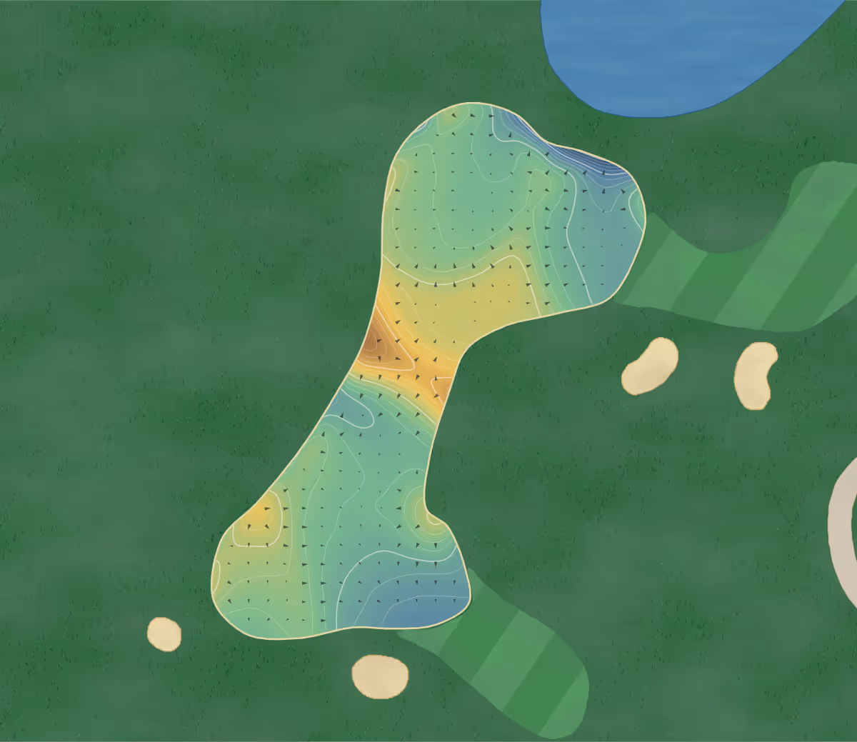 Green contour map of Grandview in Huntsville, Canada — 248 elevation contours at a 8-centimeter interval with fall-line arrows, traced from 1-meter lidar