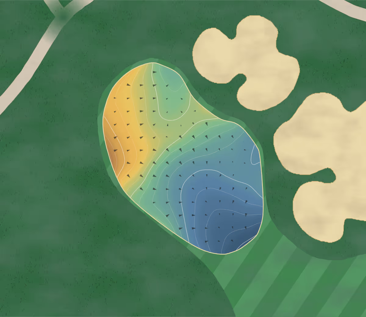 Green contour map of Granite Links in Quincy, Massachusetts — 213 elevation contours at a 3-inch interval with fall-line arrows, traced from 1-meter lidar