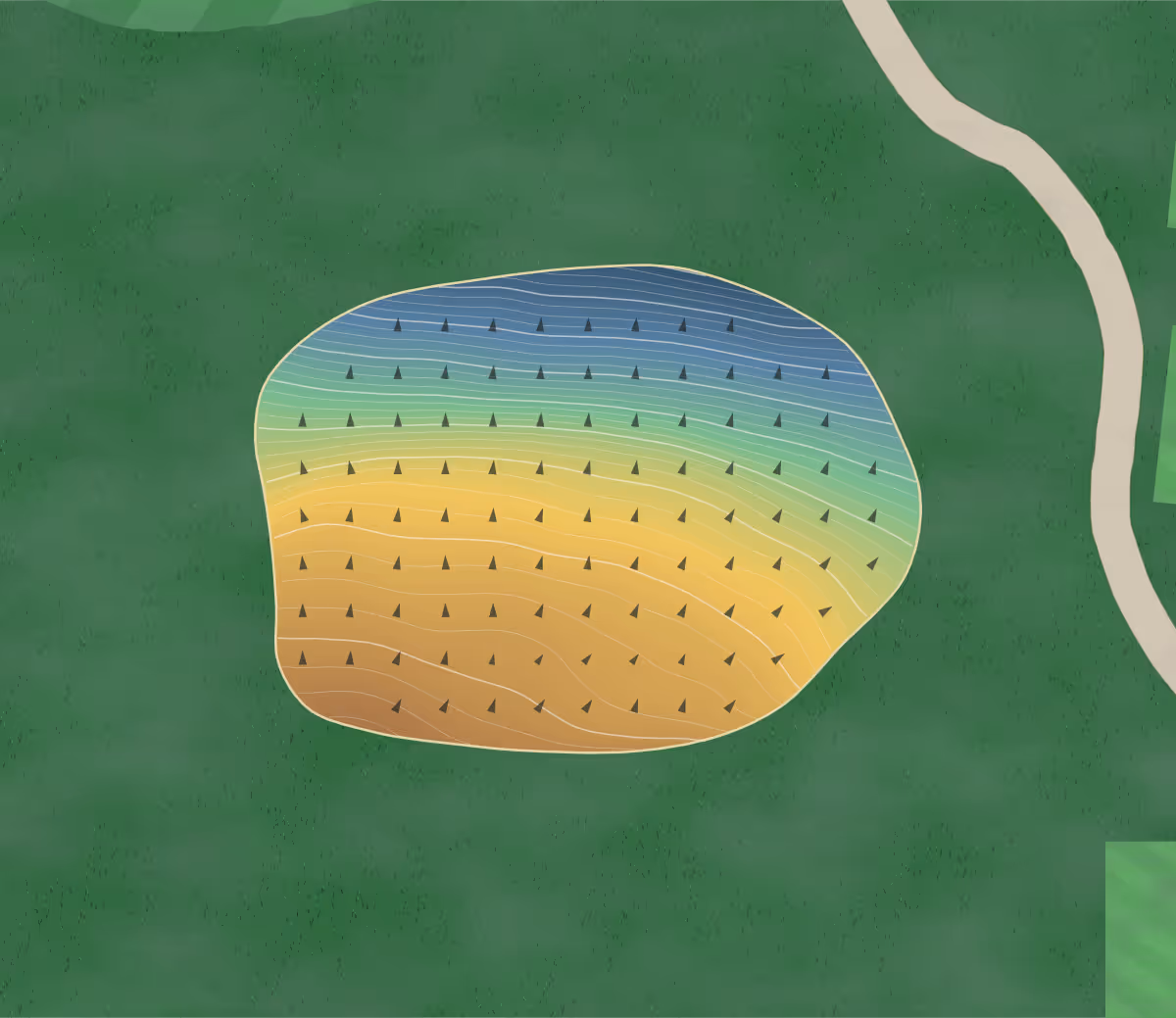 Green contour map of Granite Pointe in Nelson, Canada: 254 elevation contours at a 8-centimeter interval with fall-line arrows, traced from 1-meter lidar
