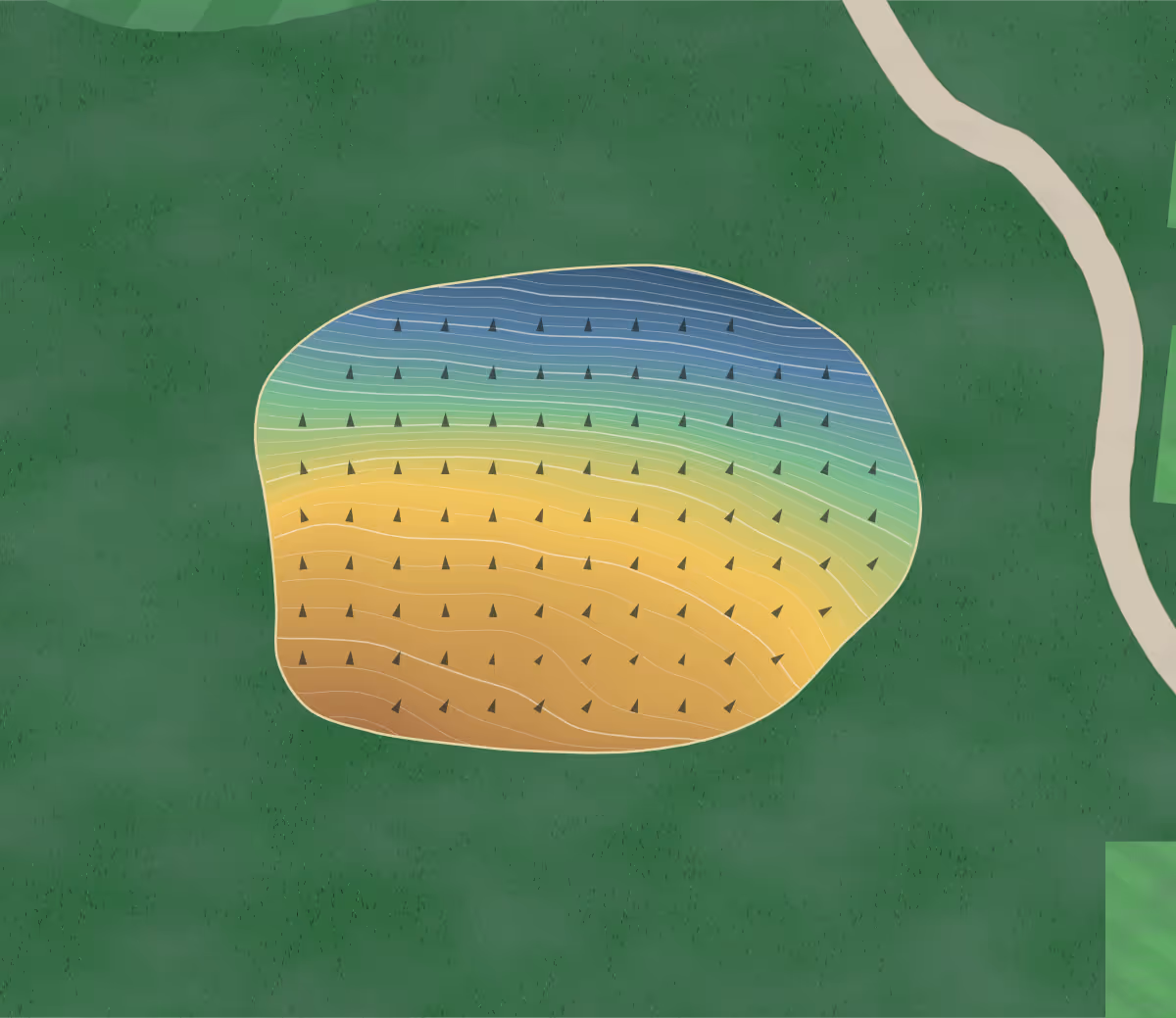 Green contour map of Granite Pointe in Nelson, Canada — 254 elevation contours at a 8-centimeter interval with fall-line arrows, traced from 1-meter lidar