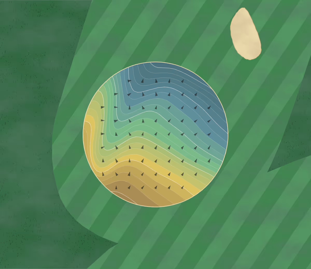 Green contour map of Green Acres Golf Course in Titusville, Pennsylvania — 114 elevation contours at a 3-inch interval with fall-line arrows, traced from 1-meter lidar