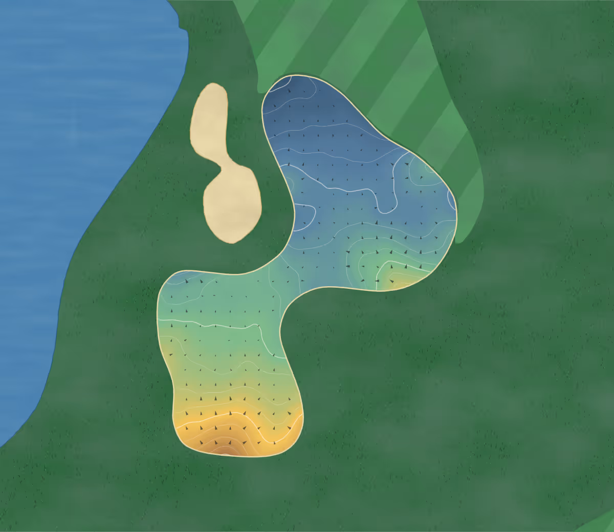 Green contour map of Green Garden in Frankfort, Illinois — 219 elevation contours at a 3-inch interval with fall-line arrows, traced from 1-meter lidar