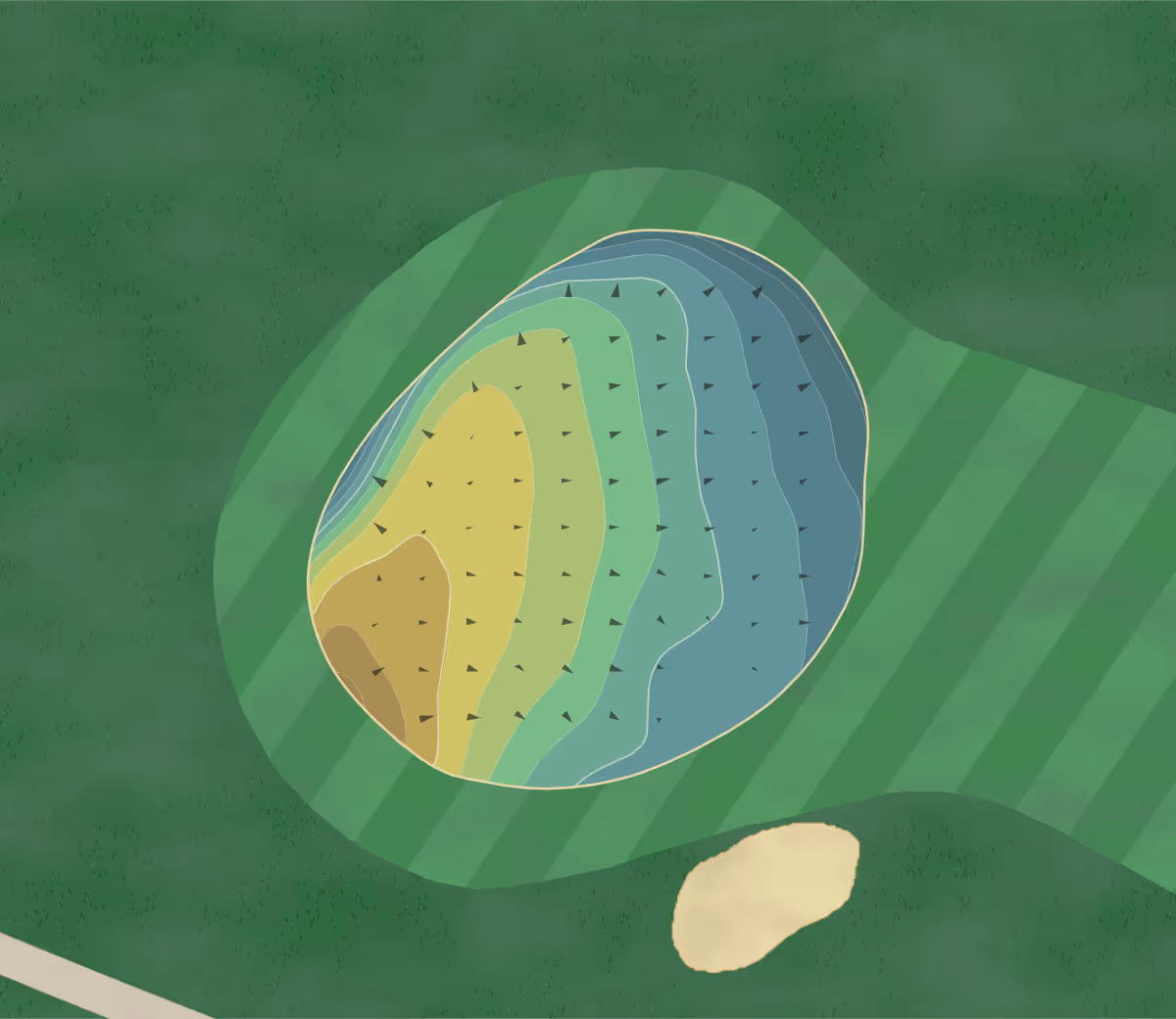 Green contour map of Green Hills in Worland, Wyoming — 190 elevation contours at a 3-inch interval with fall-line arrows, traced from 1-meter lidar