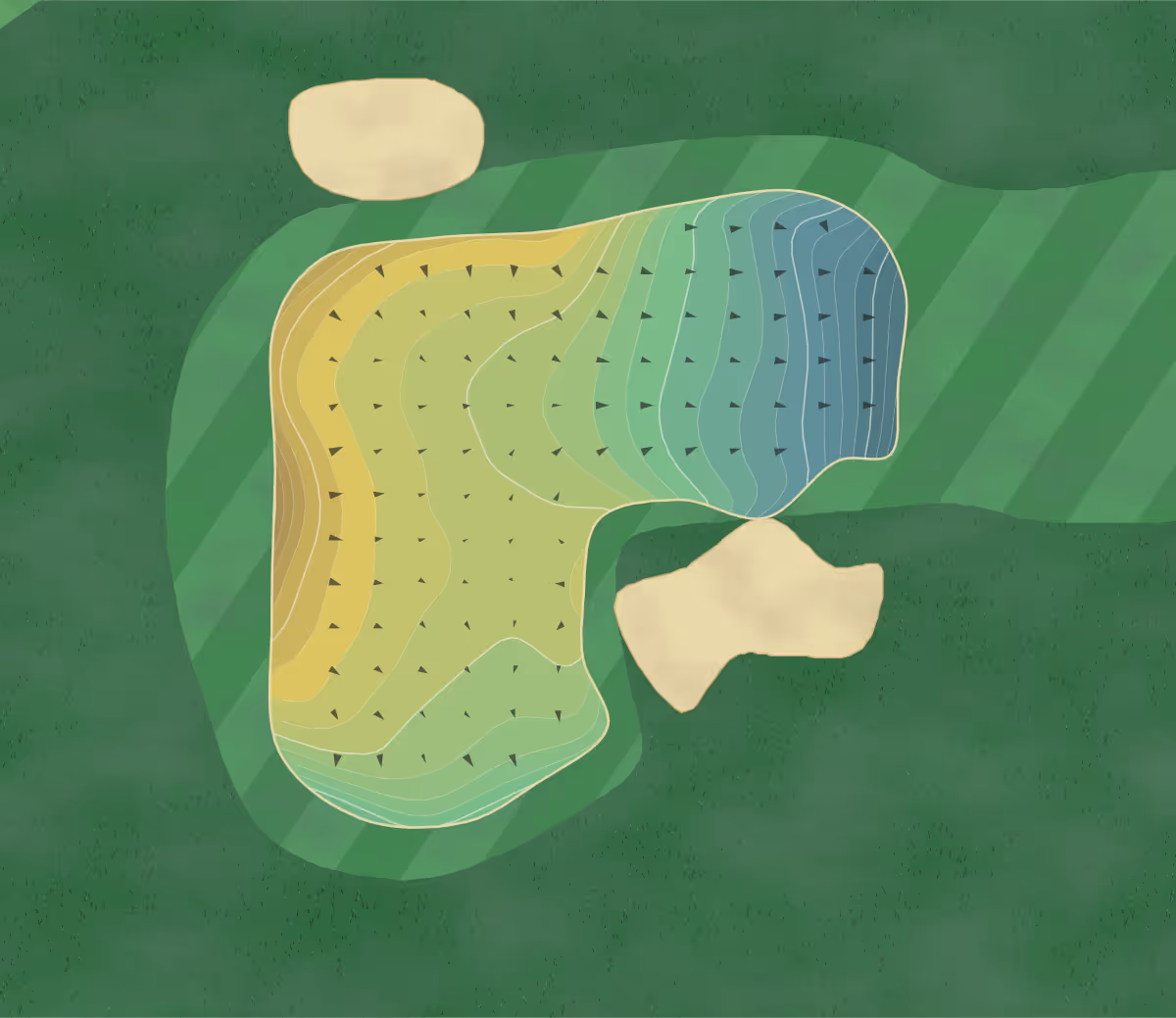 Green contour map of Green Island in Columbus, Georgia — 213 elevation contours at a 3-inch interval with fall-line arrows, traced from 1-meter lidar