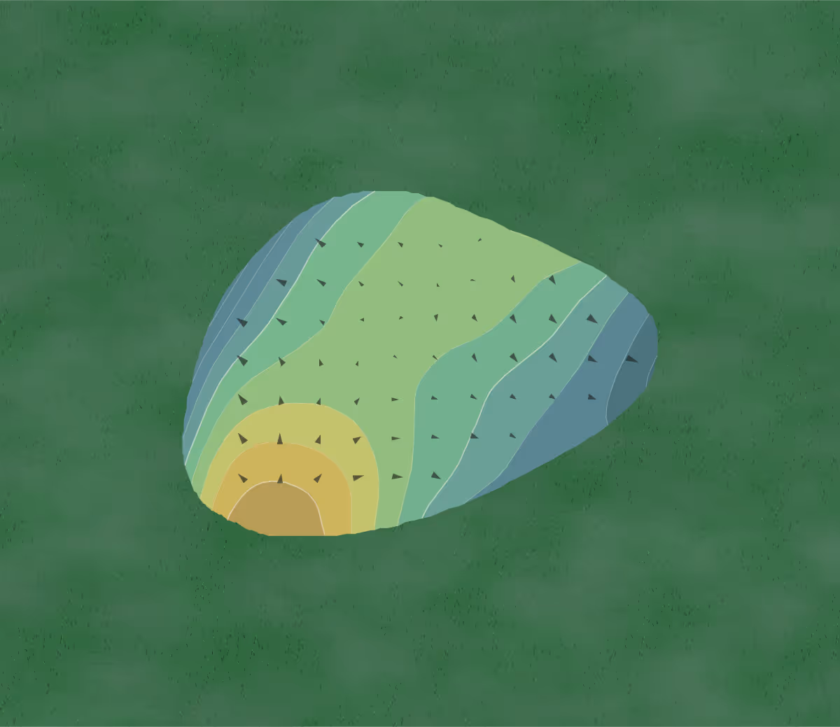 Green contour map of Green Meadows in Westmont, Illinois — 28 elevation contours at a 3-inch interval with fall-line arrows, traced from 1-meter lidar